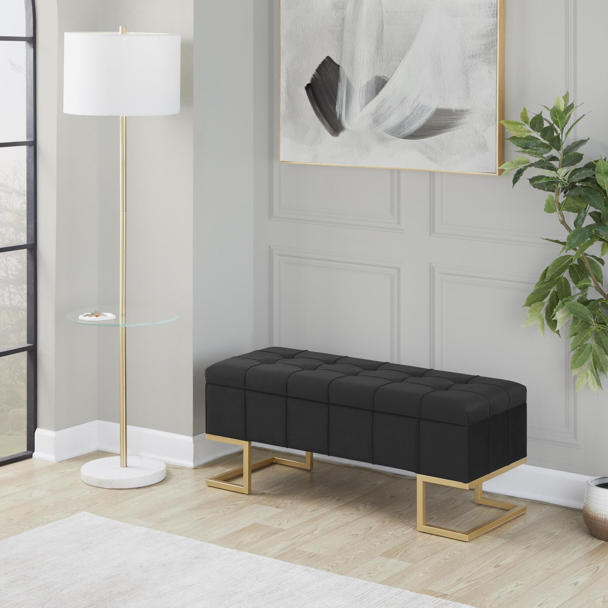 LumiSource Midas Storage Bench, Black, rollover