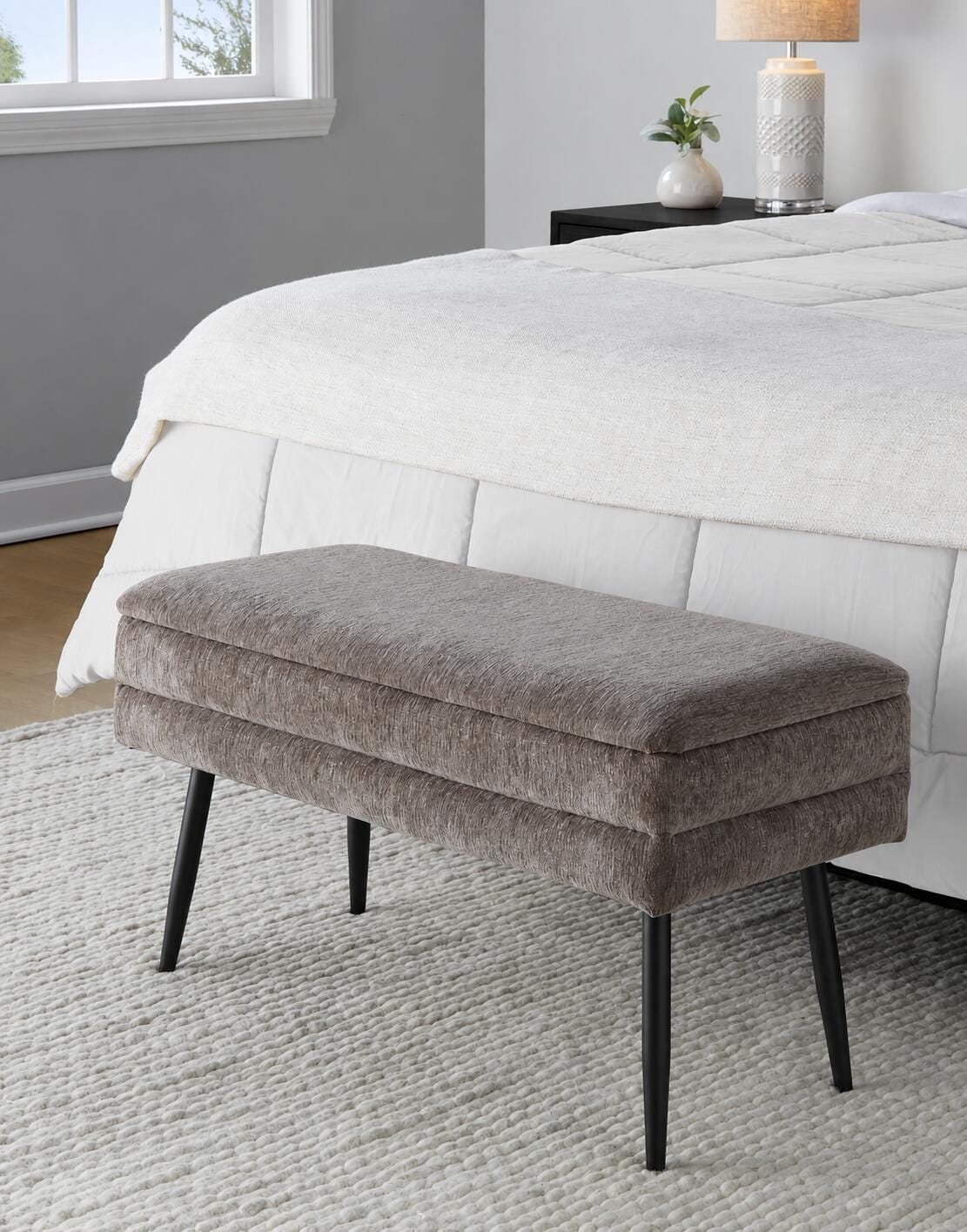 LumiSource Neapolitan Storage Bench, Brown, rollover