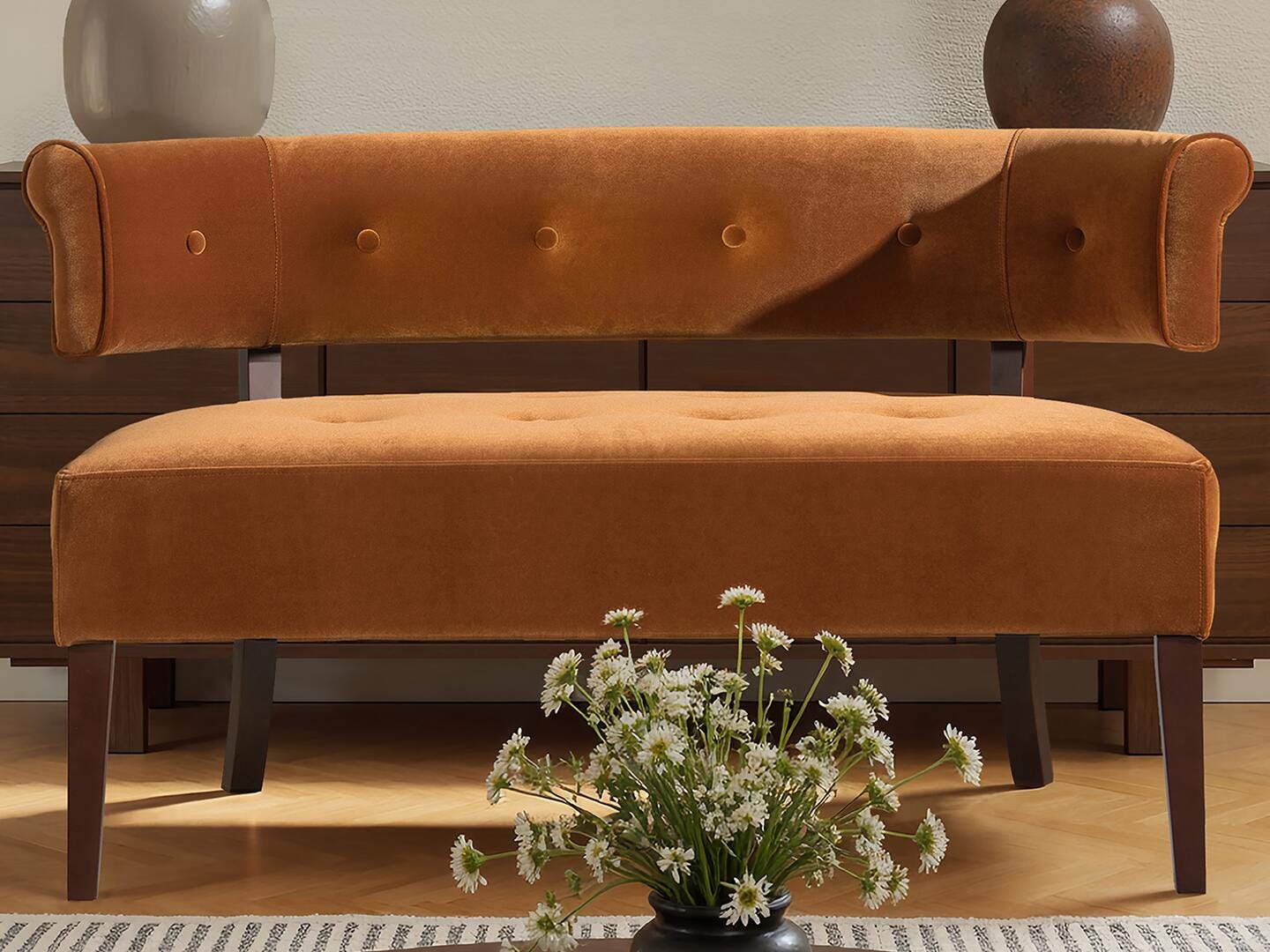 Jennifer Taylor Home Jared Bench, Burnt Orange, rollover