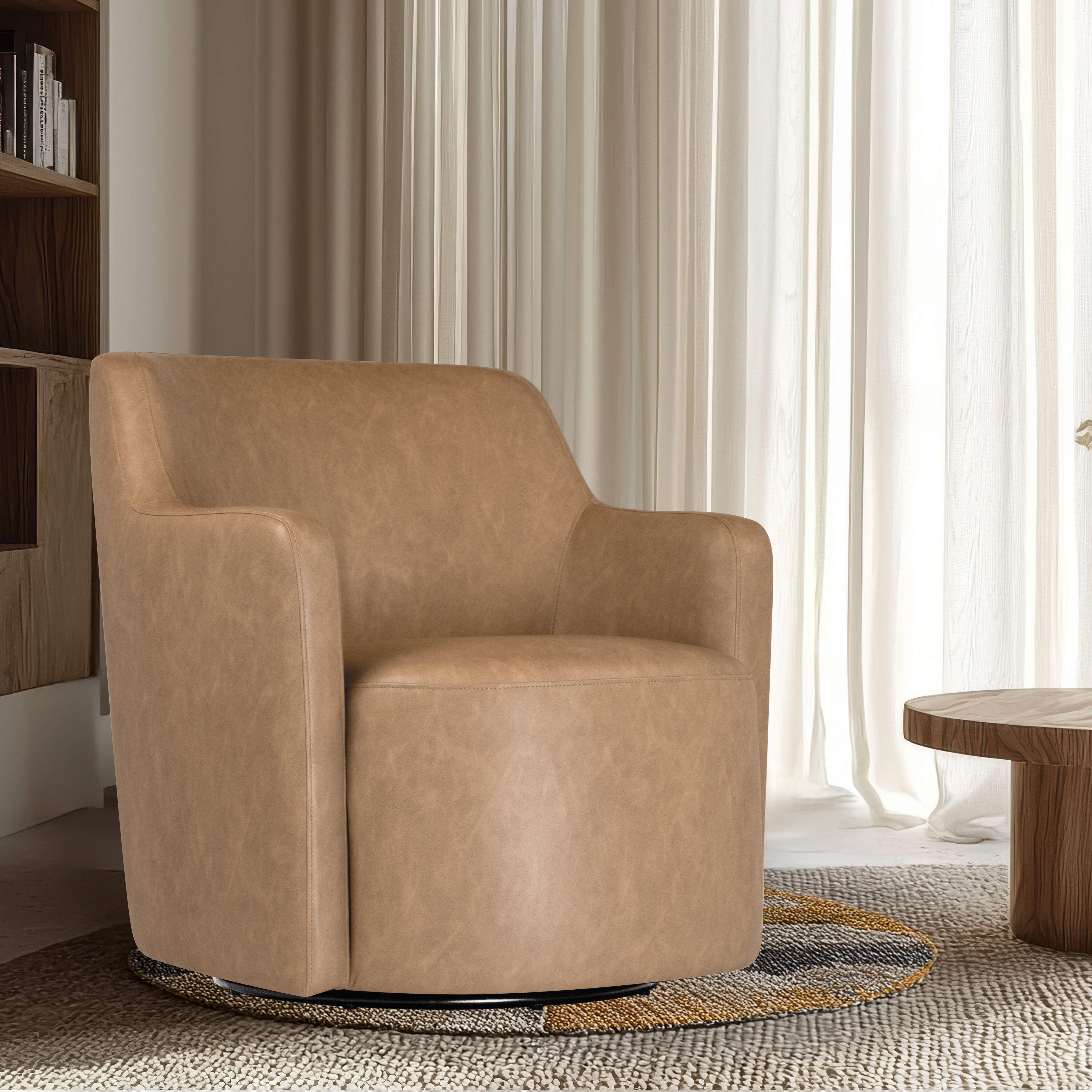 HomePop Swivel Accent Chair, Light Brown, rollover