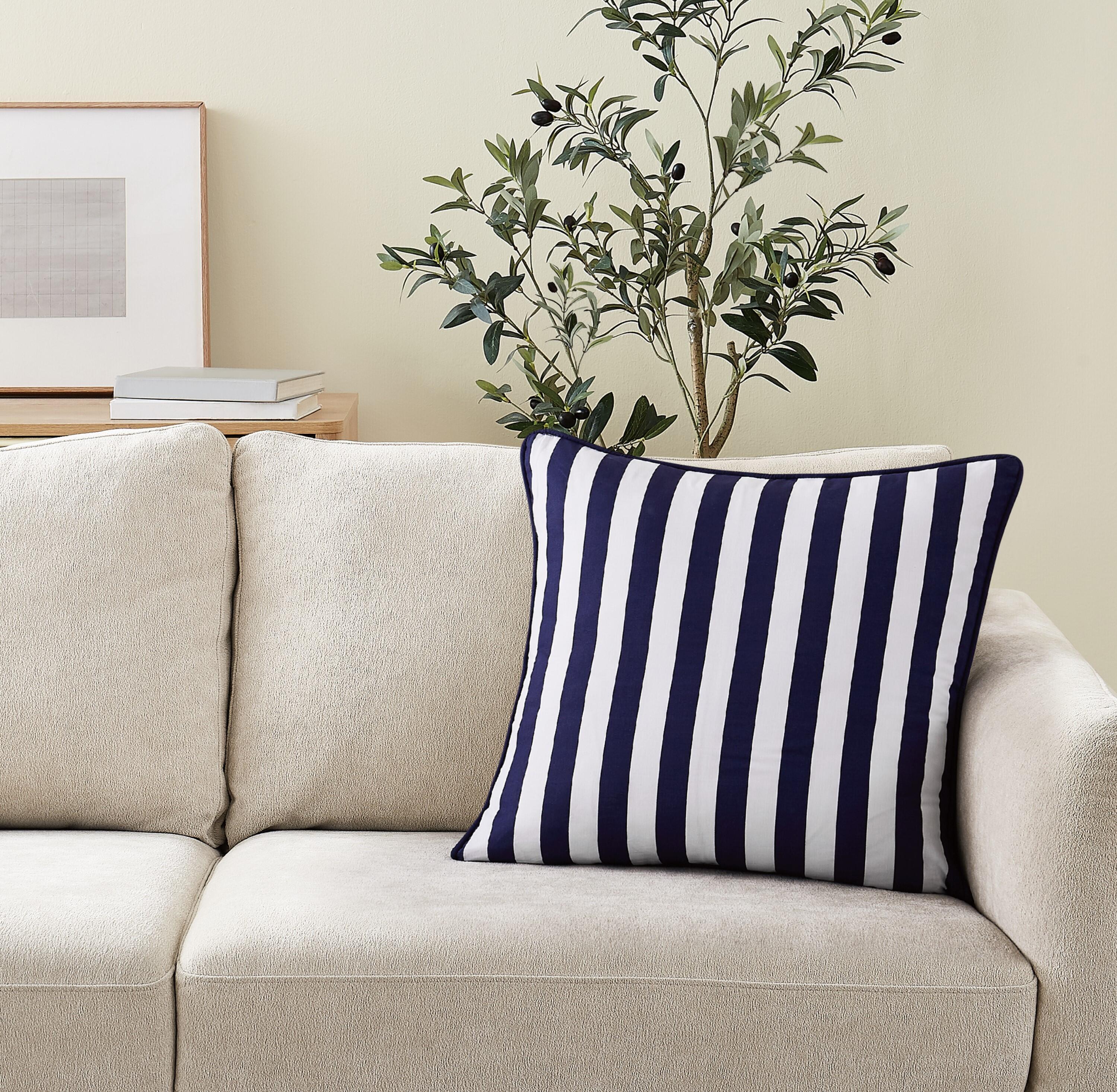 Brooklyn Loom Stripe Decorative Pillow, White/Navy, rollover