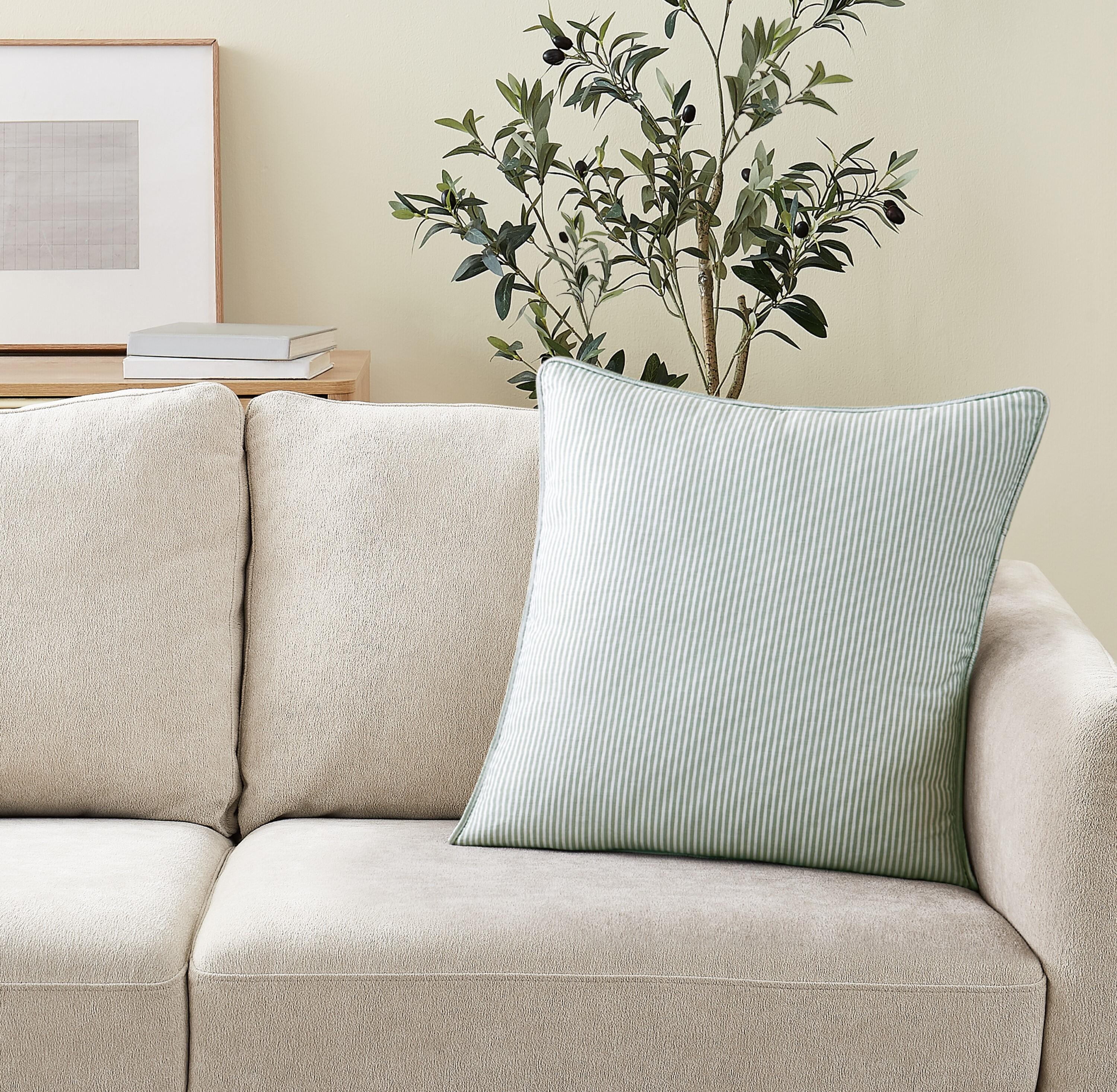 Brooklyn Loom Pinstripe Decorative Pillow, Sage Green, rollover