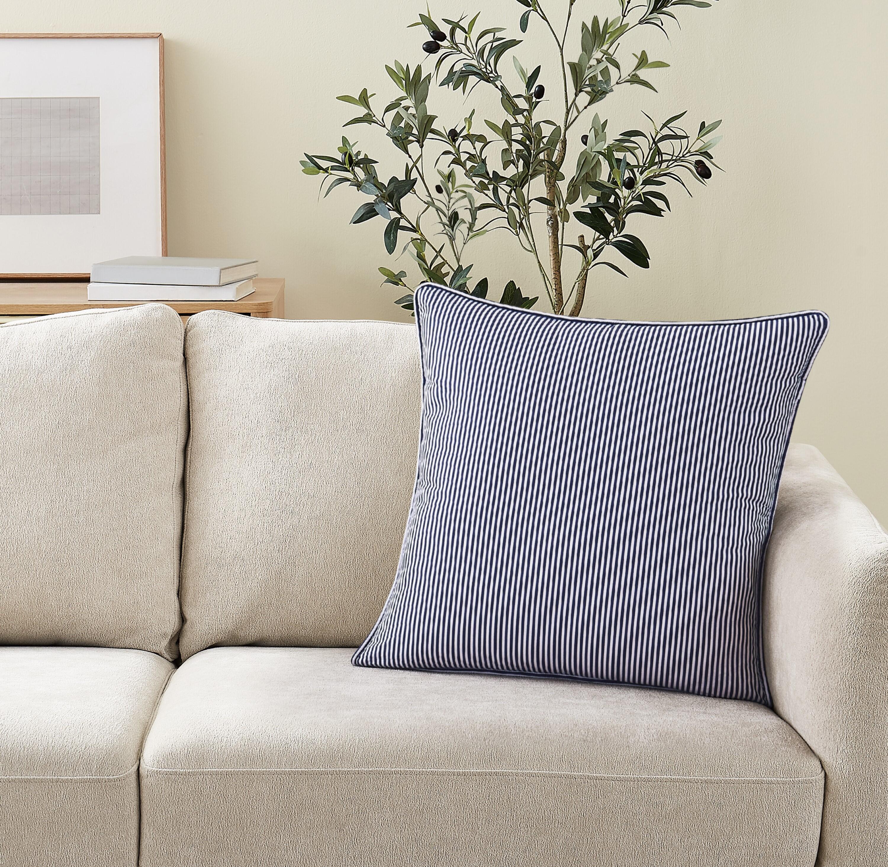 Brooklyn Loom Pinstripe Decorative Pillow, White/Navy, rollover