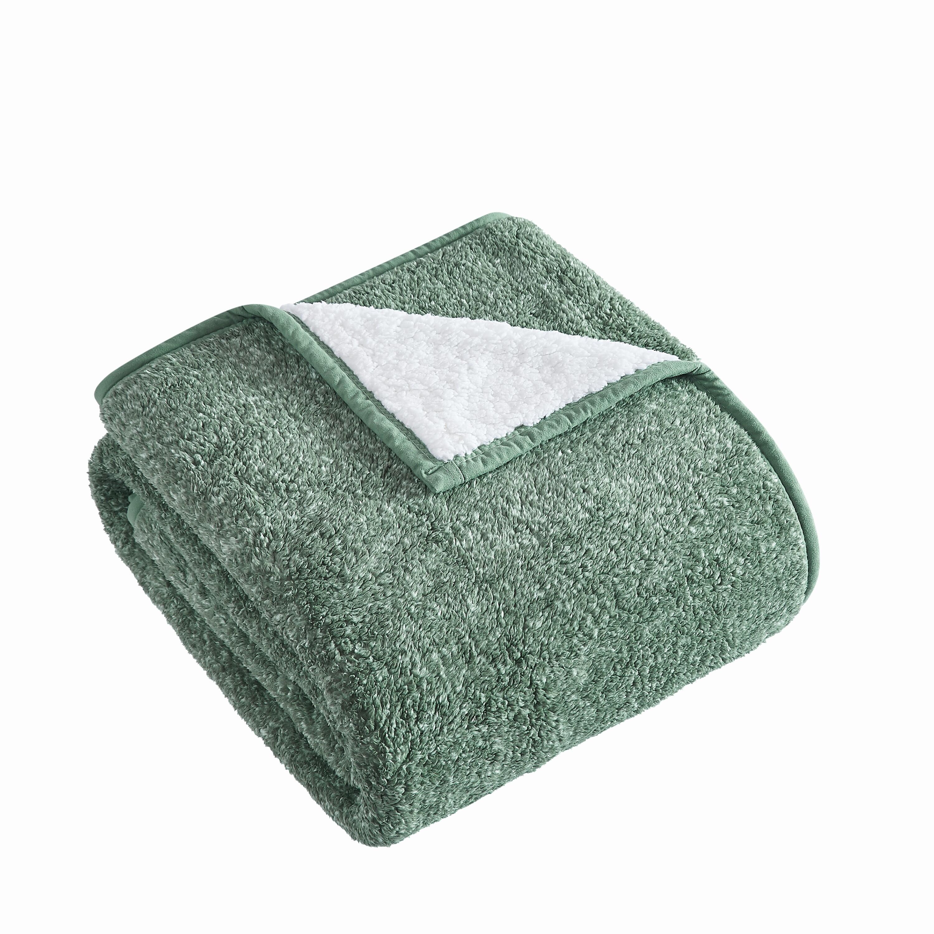 Brooklyn Loom Sherpa Bed Blanket, Green, large