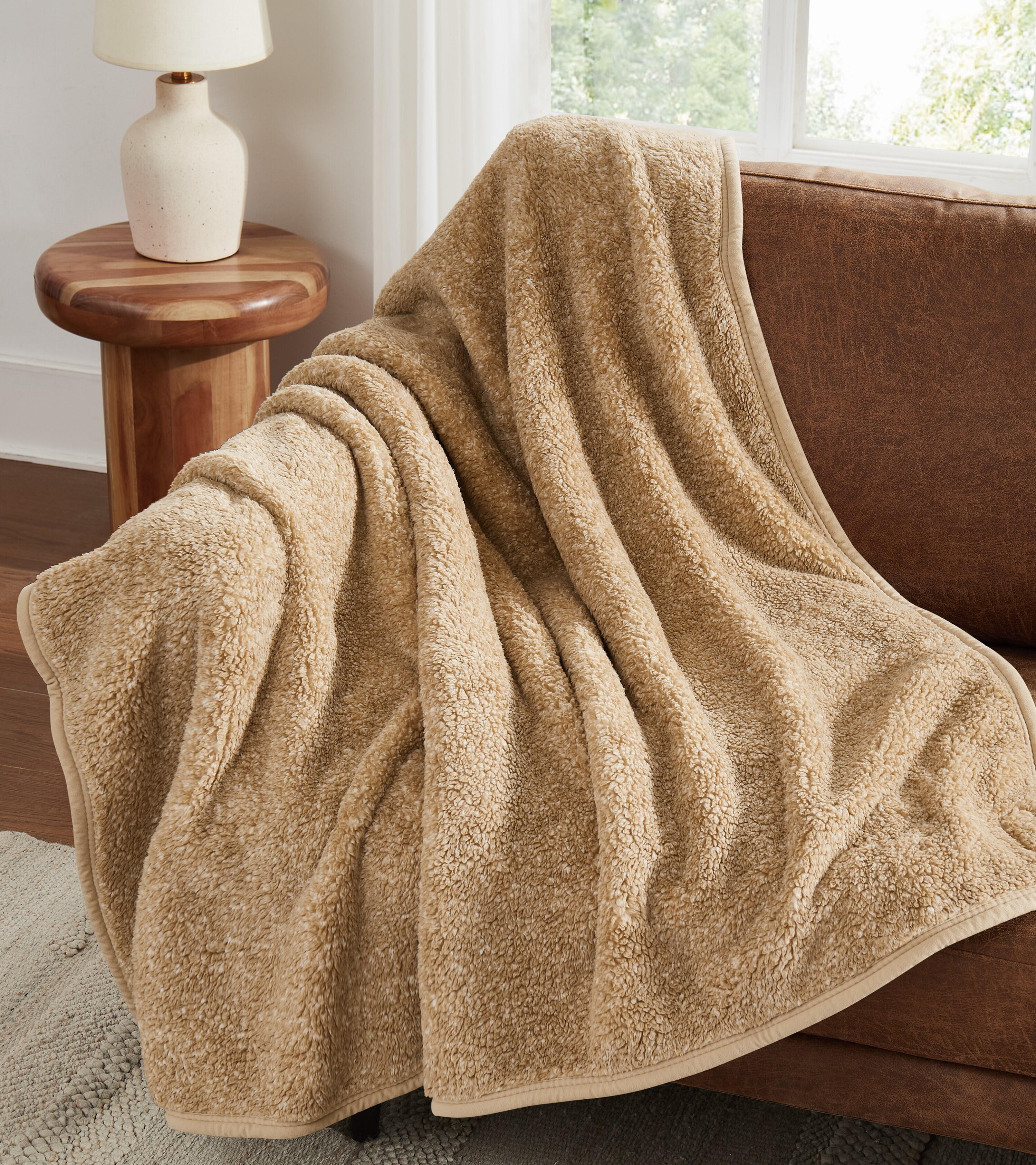 Brooklyn Loom Heathered Throw Blanket, Natural, rollover