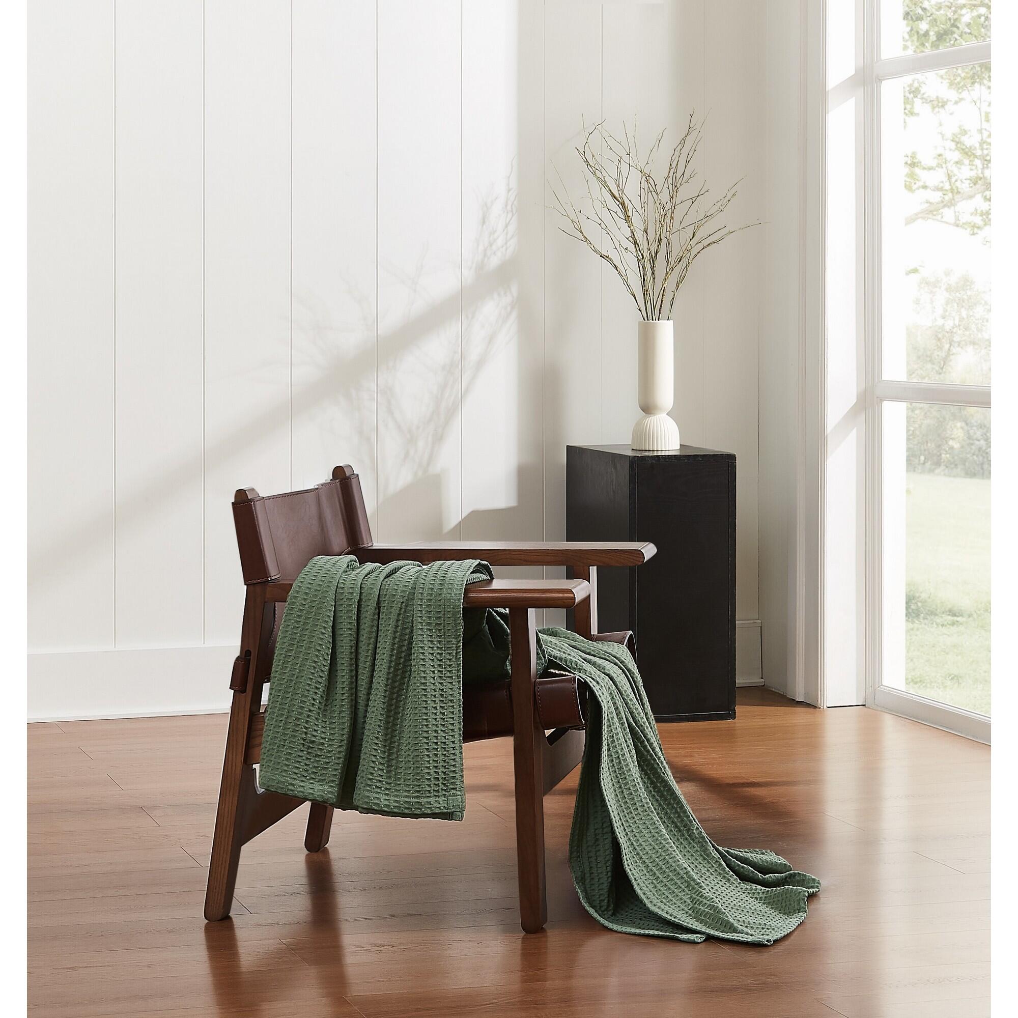 Cannon Waffle Throw Blanket, Green, rollover