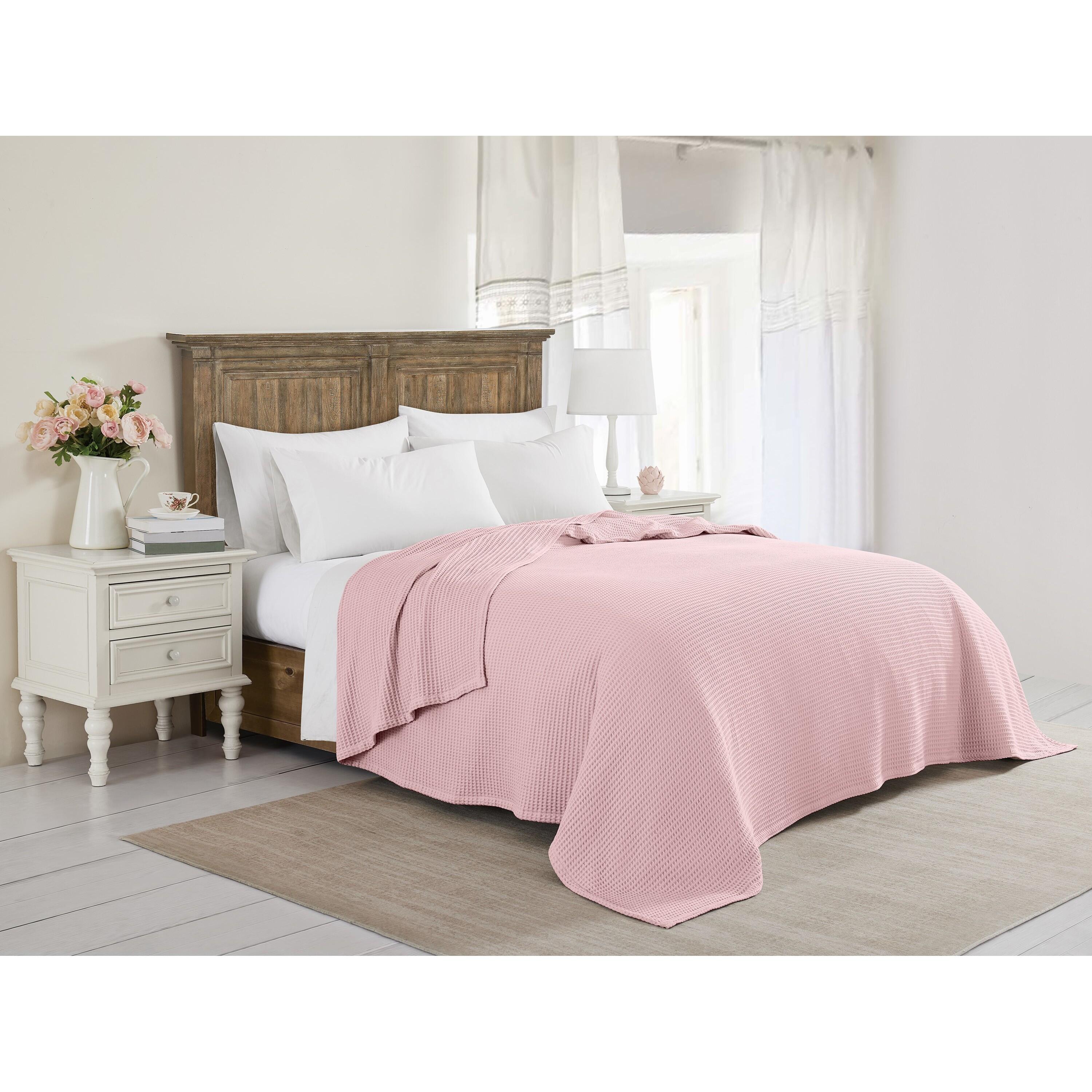 Farmhouse Queen Waffle Blanket, Pink, rollover