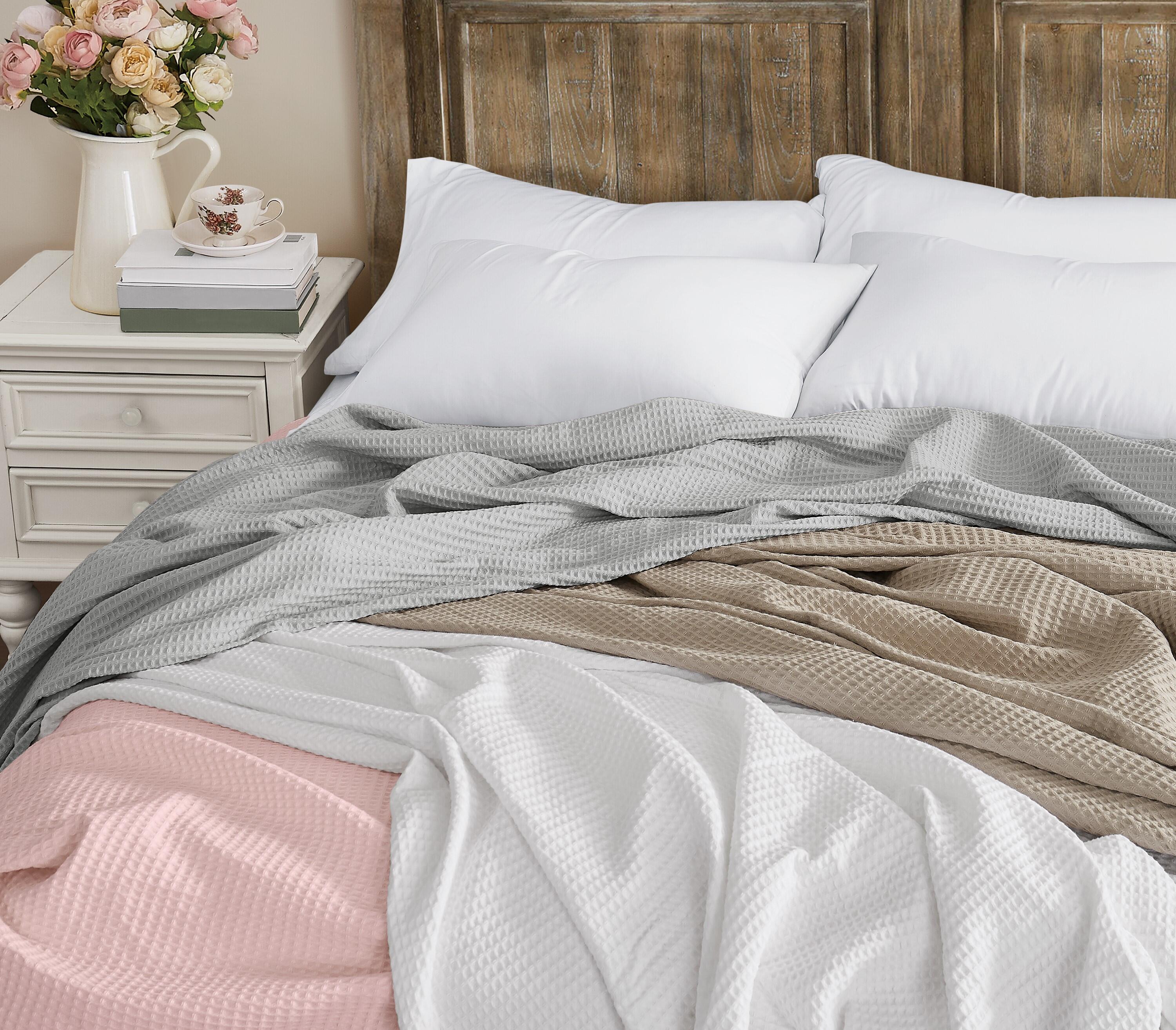 Farmhouse Queen Waffle Blanket, White, large