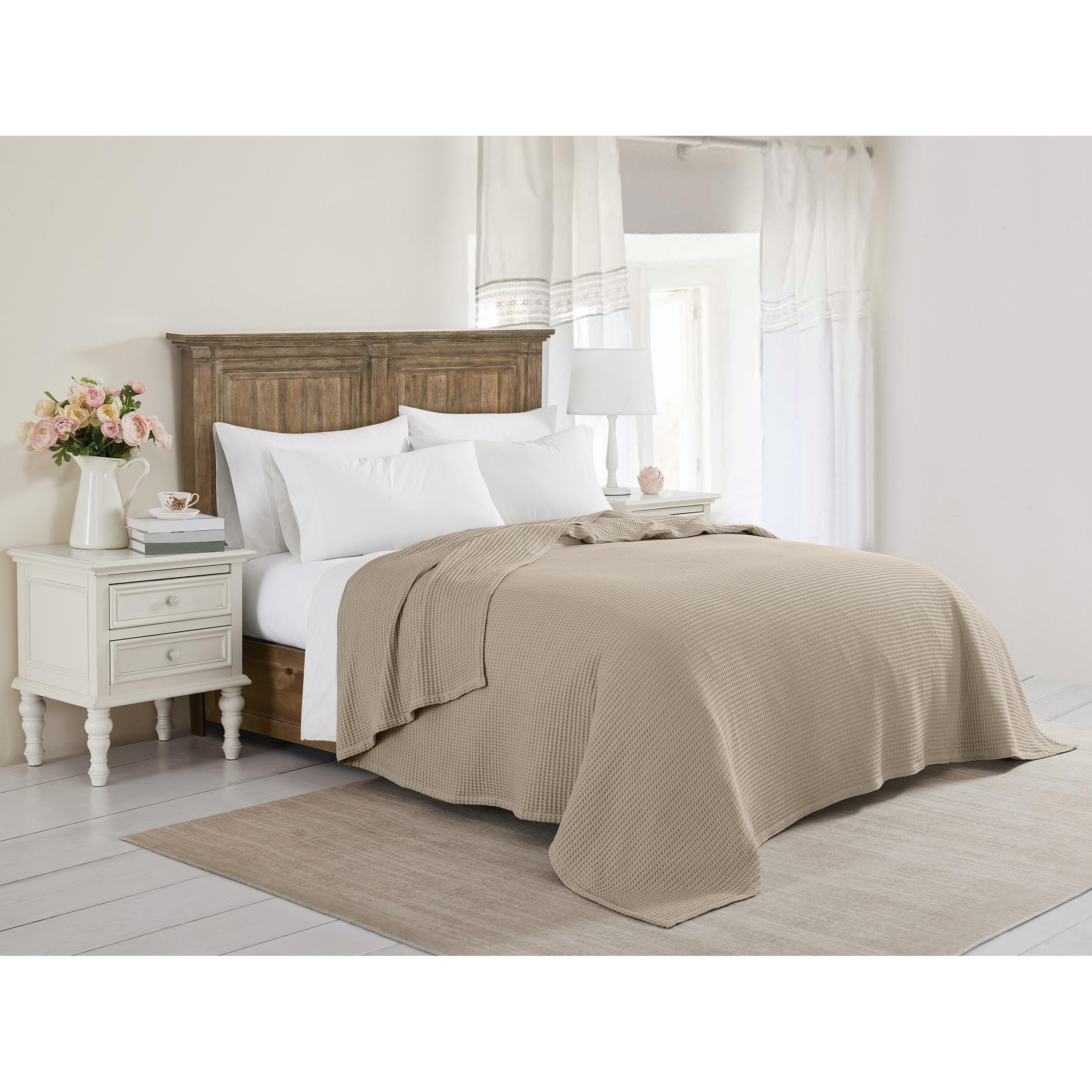 Farmhouse King Waffle Blanket, Beige, rollover