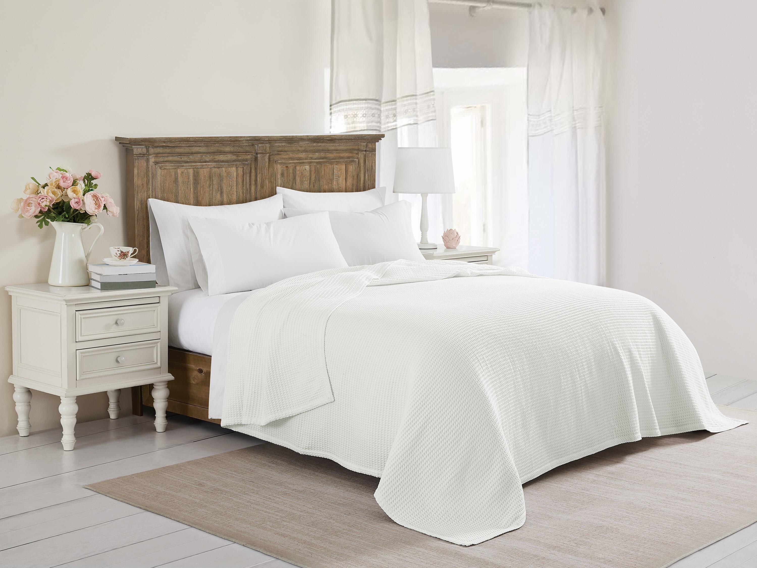 Farmhouse King Waffle Blanket, White, rollover