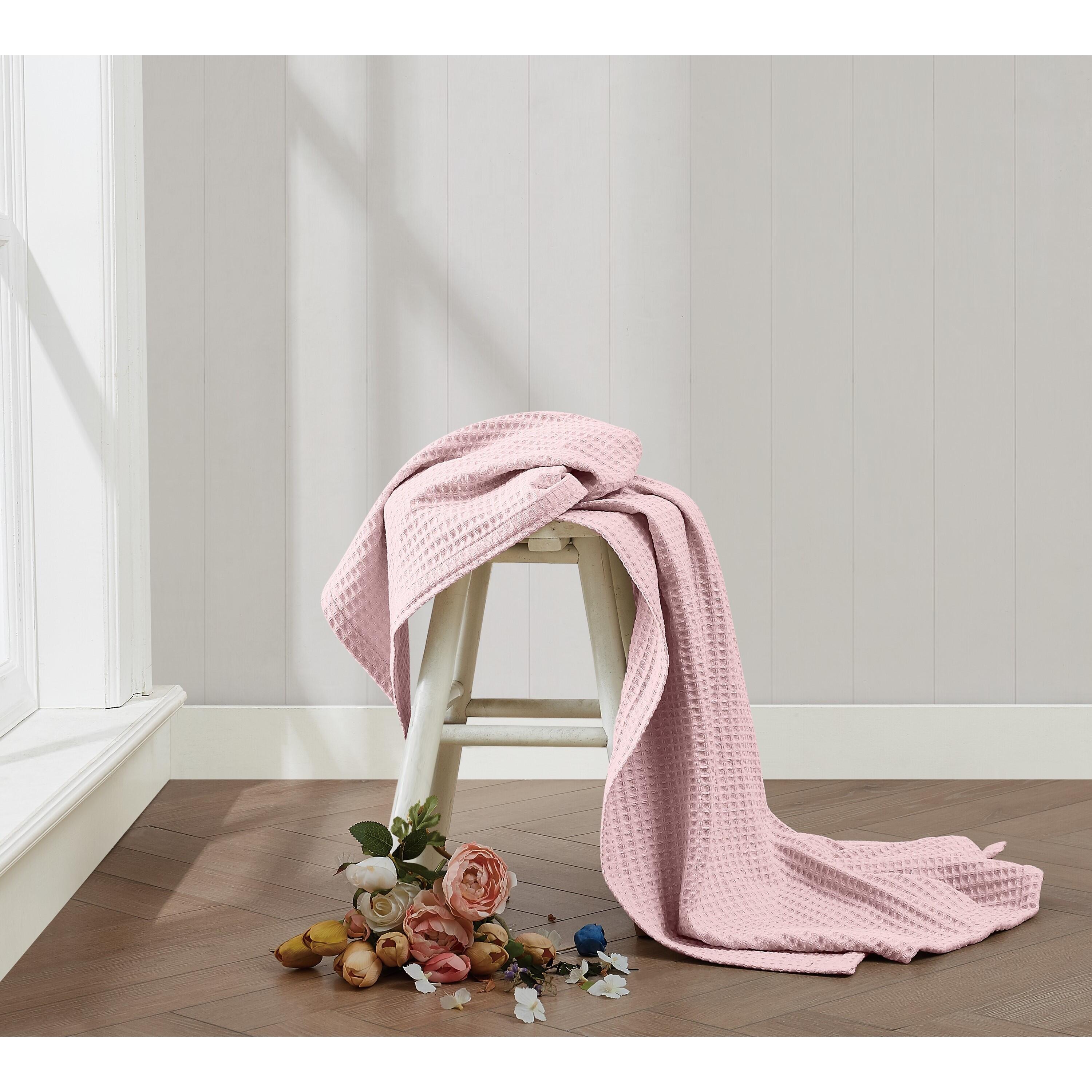Farmhouse Ashwell Waffle Throw, Pink, rollover