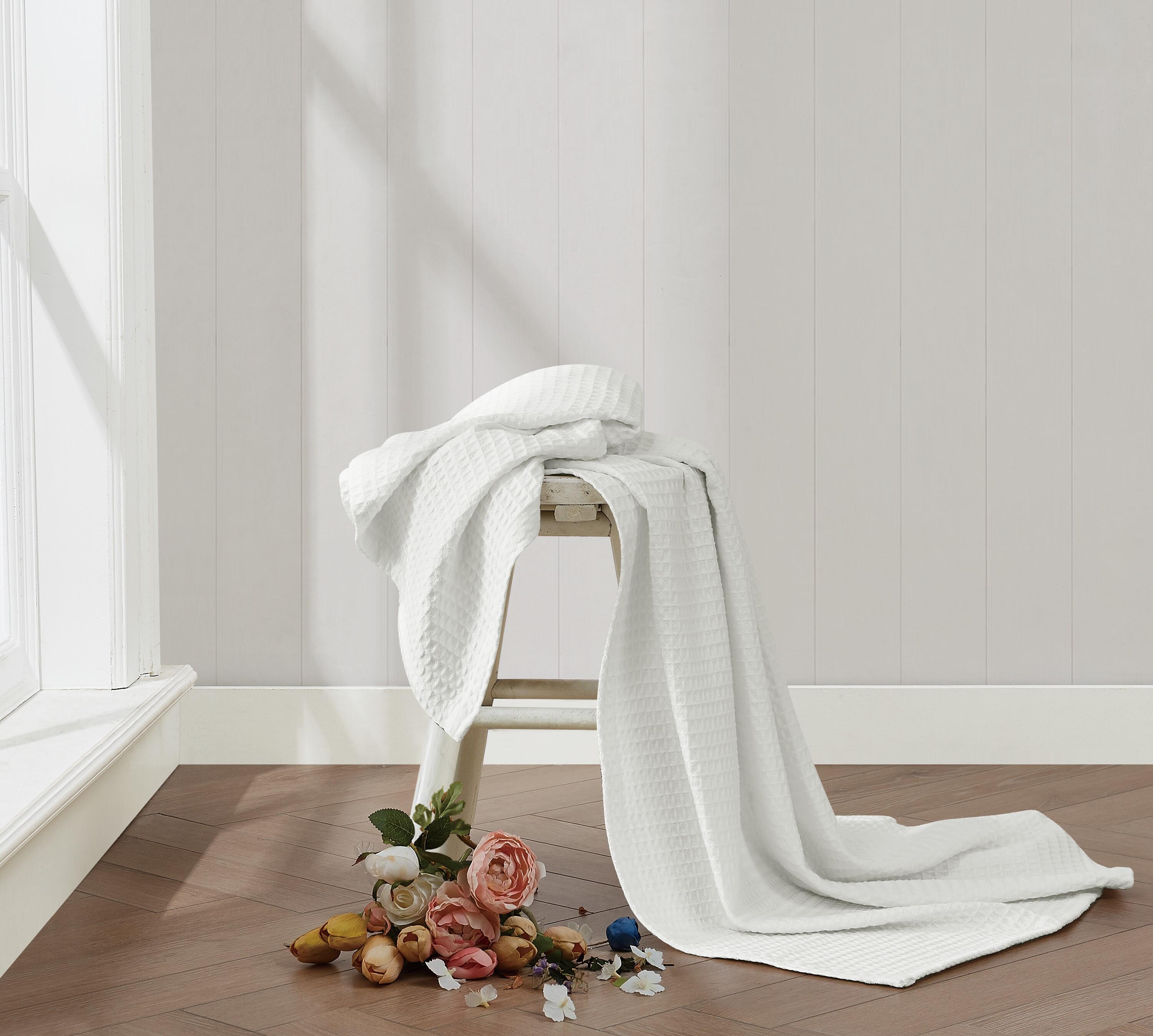 Farmhouse Ashwell Waffle Throw, White, rollover