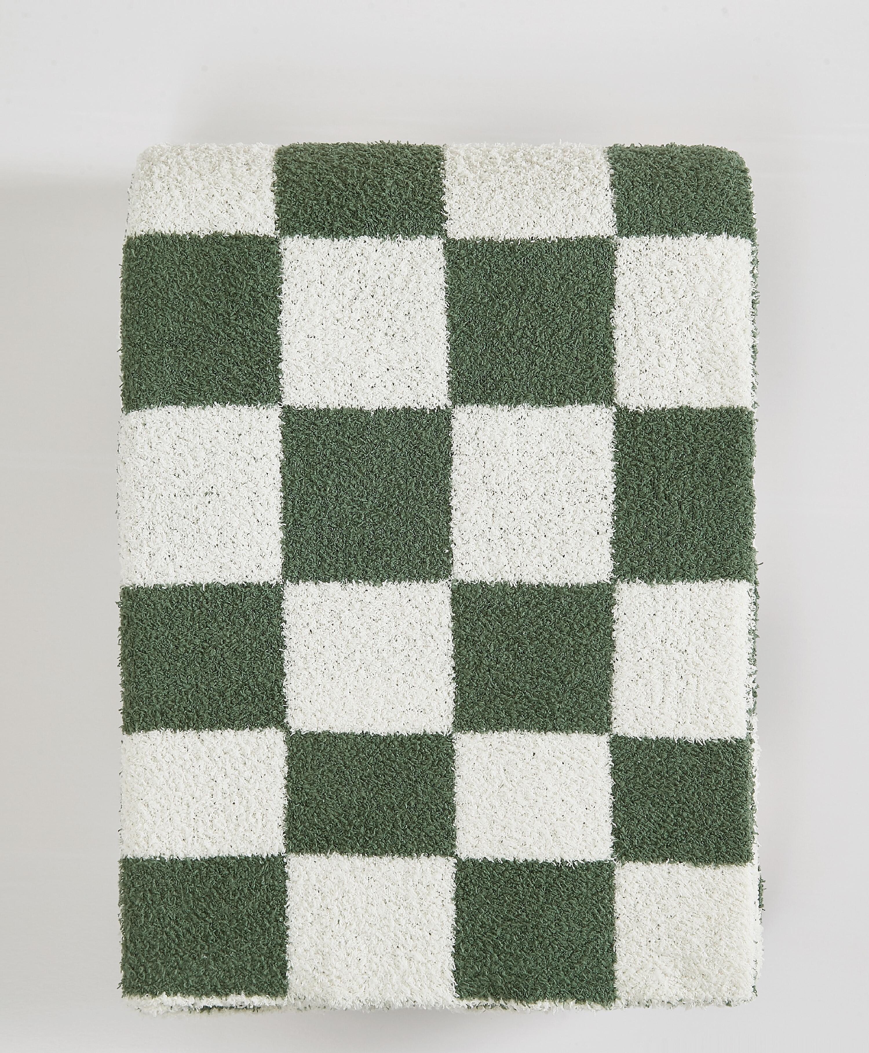 Truly Soft Checkerboard Reversible Throw, Green/White, large