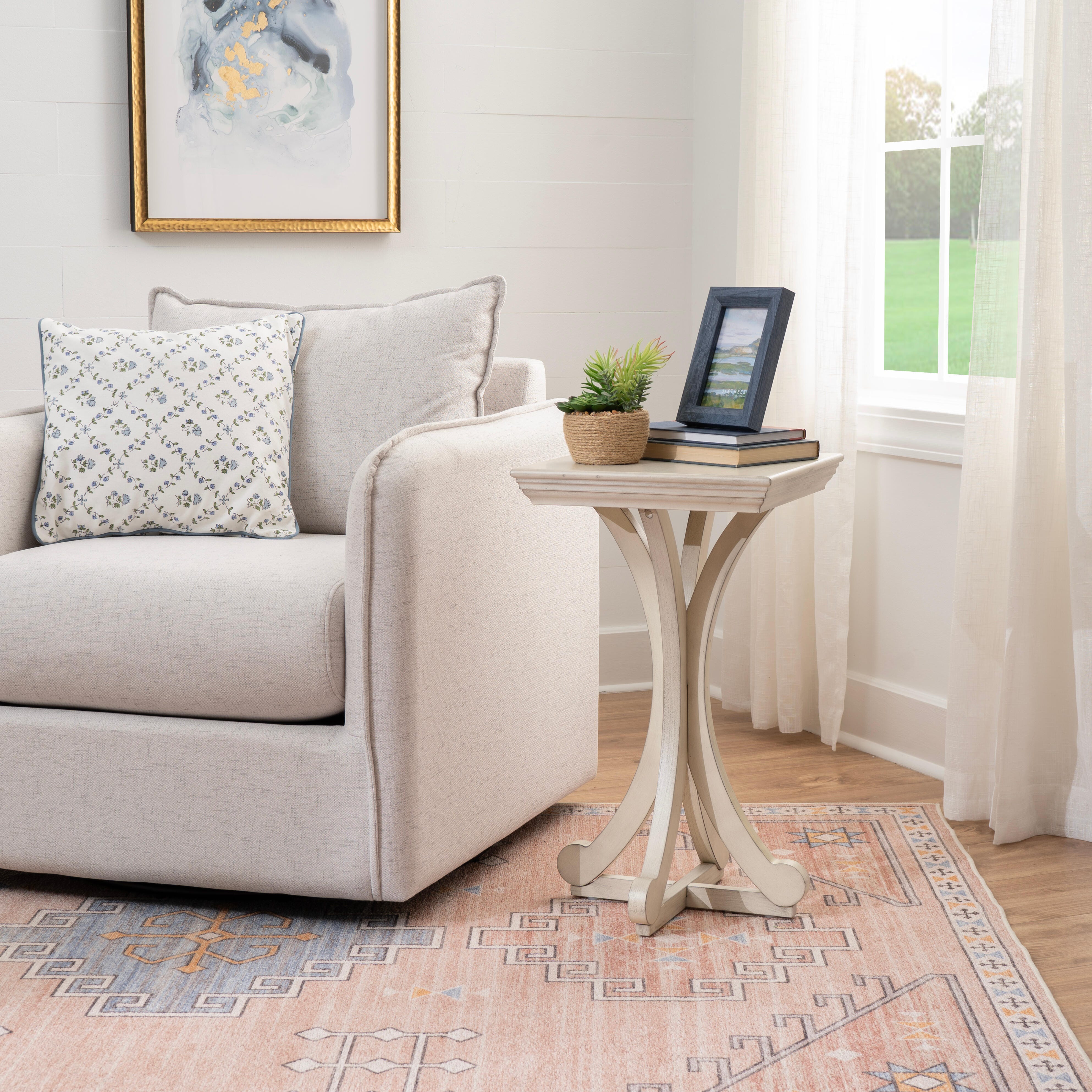 Linon Deacon Accent Table, Antique White, rollover