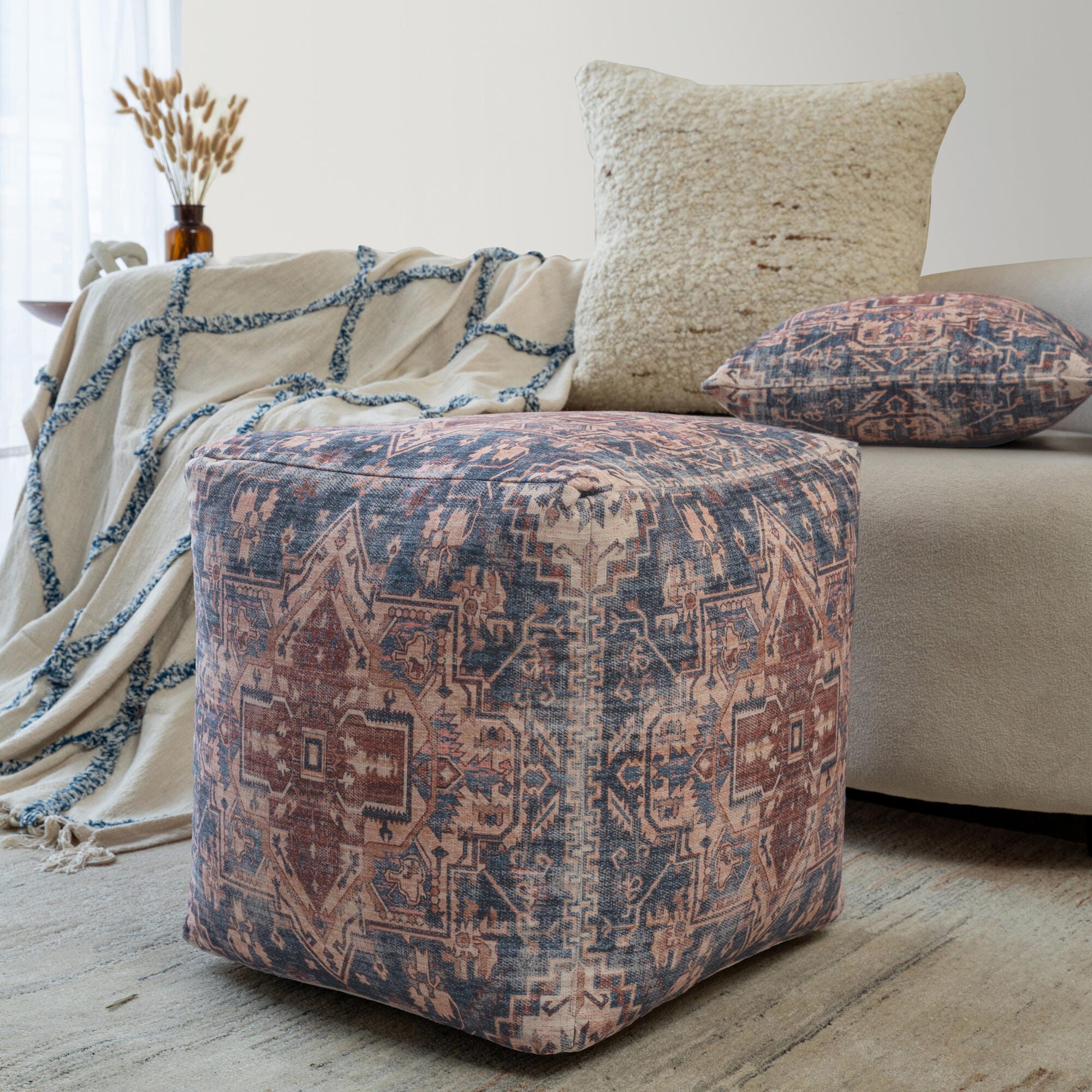 Suvii Home Lunaro Distressed Pouf, , rollover