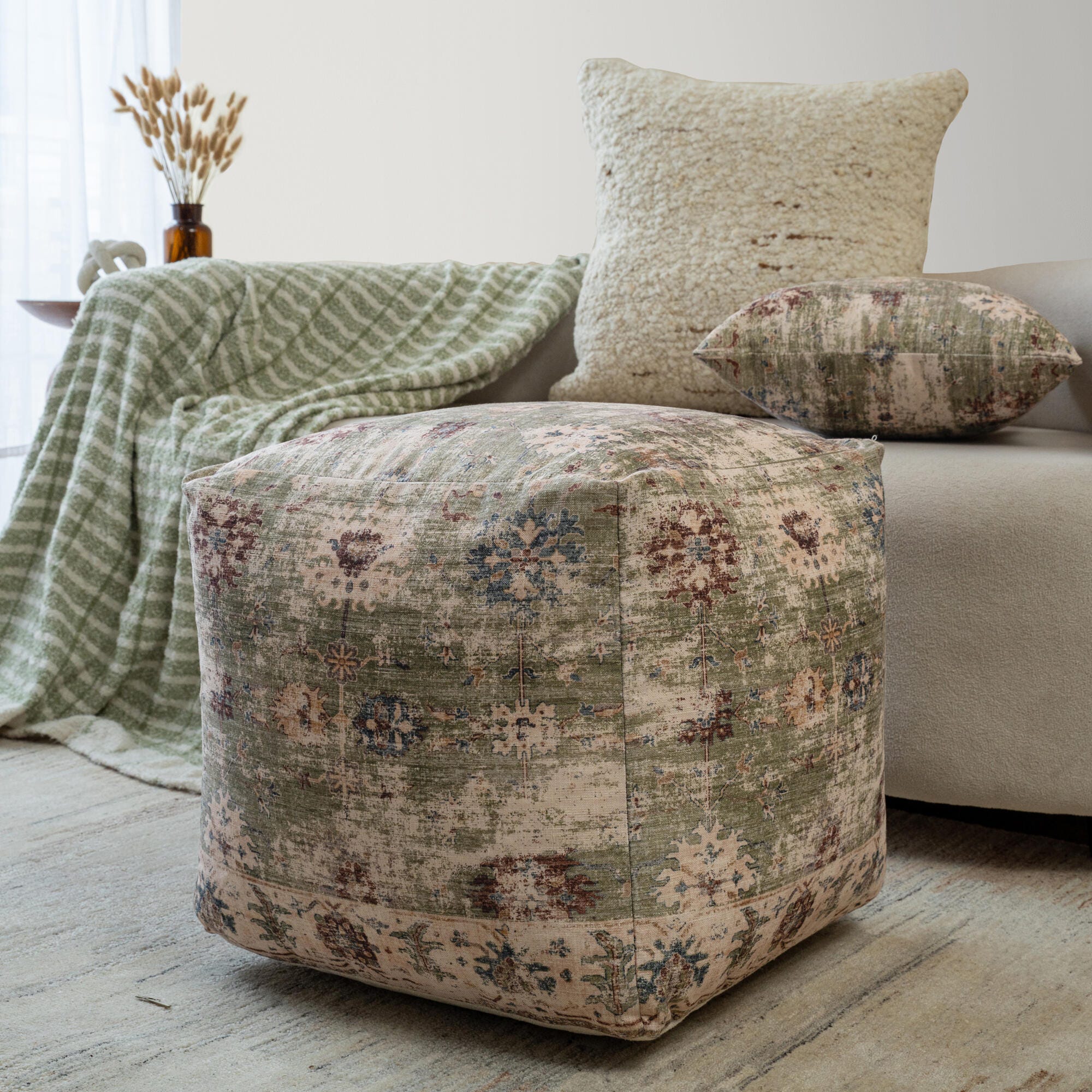 Suvii Home Lunaro Classic Pouf, Sage Green, rollover