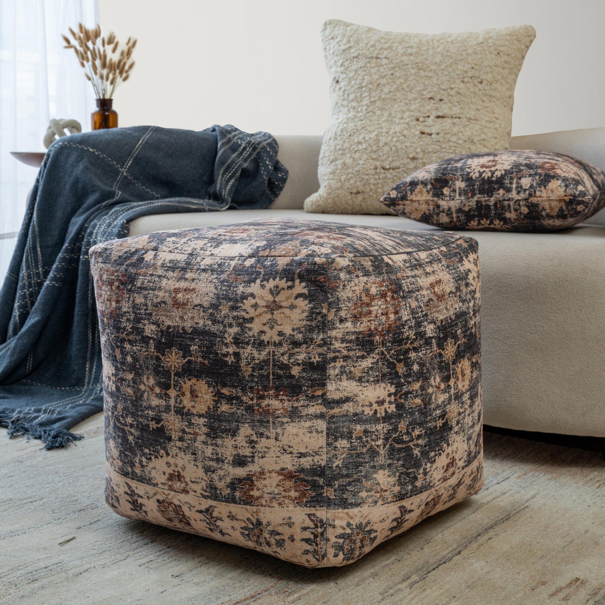 Suvii Home Lunaro Classic Pouf, Navy Blue/Beige, rollover