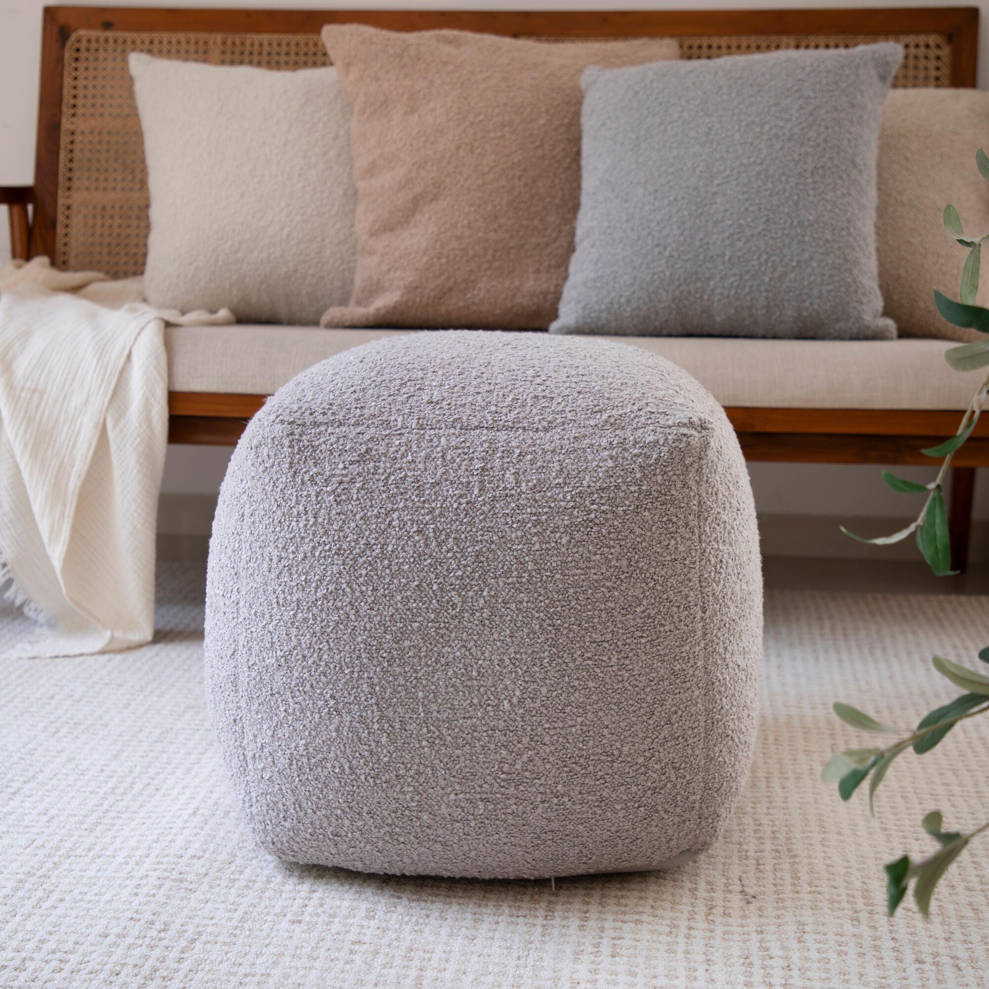 Suvii Home Lunaro Handwoven Pouf, Gray, rollover