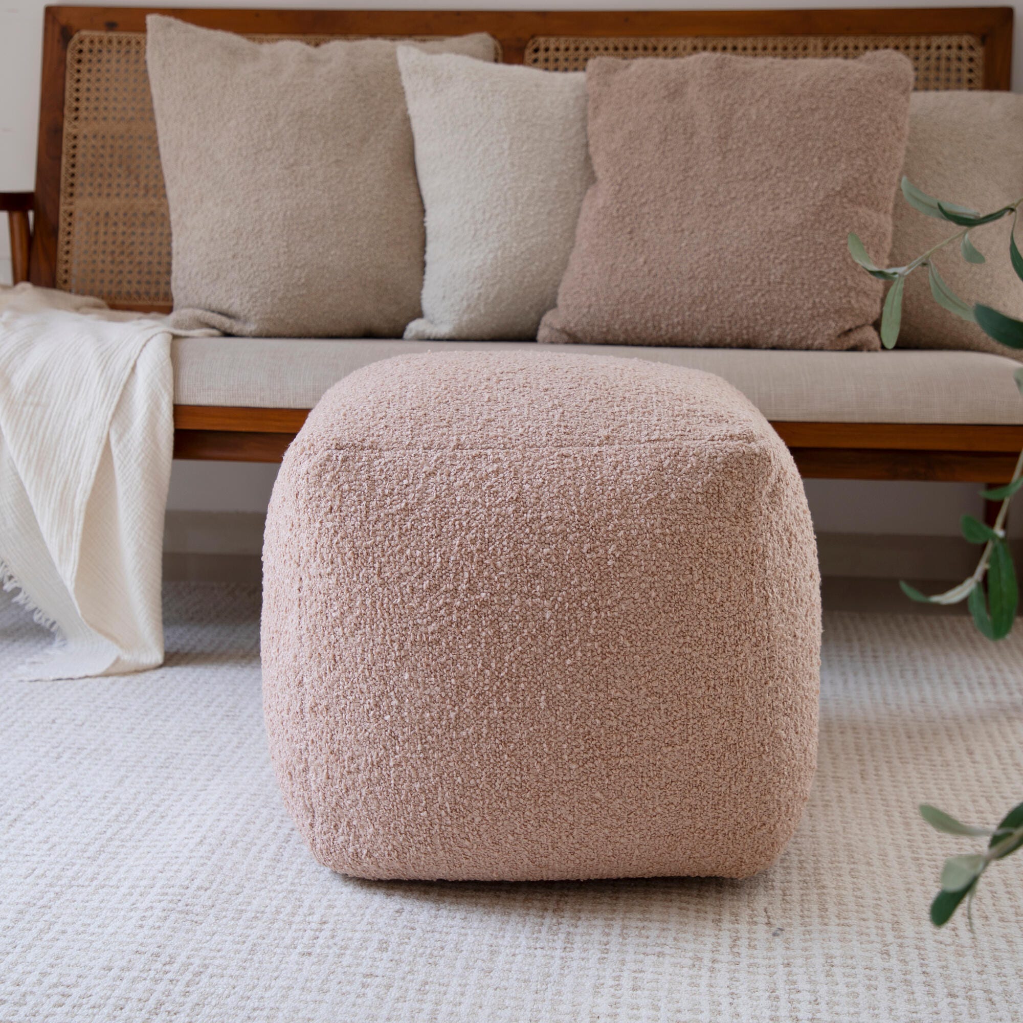 Suvii Home Lunaro Handwoven Pouf, Tan, rollover
