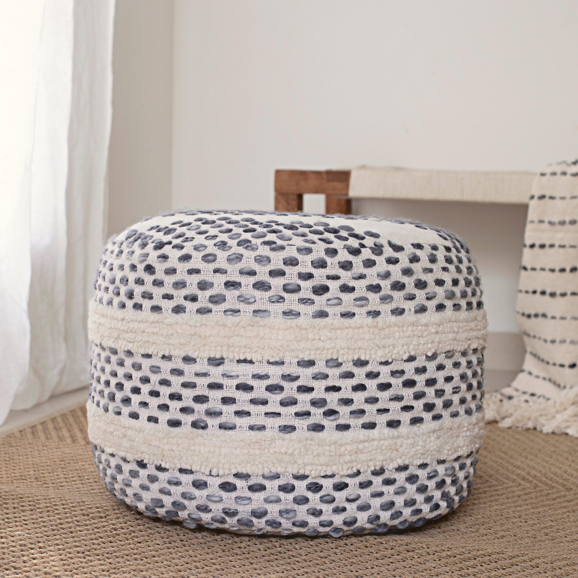 Suvii Home Lunaro Ombre Striped Pouf, Navy Blue, rollover