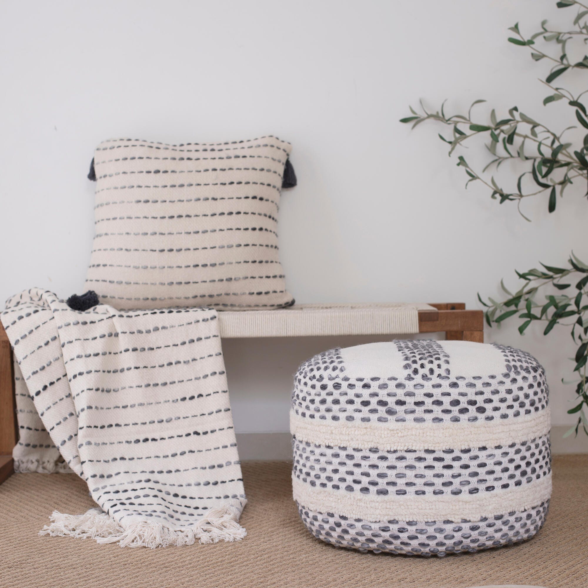 Suvii Home Lunaro Ombre Striped Pouf, Navy Blue, large