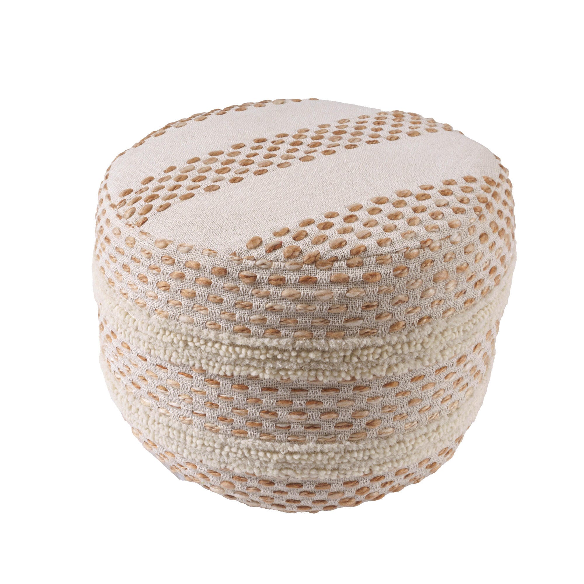 Suvii Home Lunaro Ombre Striped Pouf, White/Brown, large