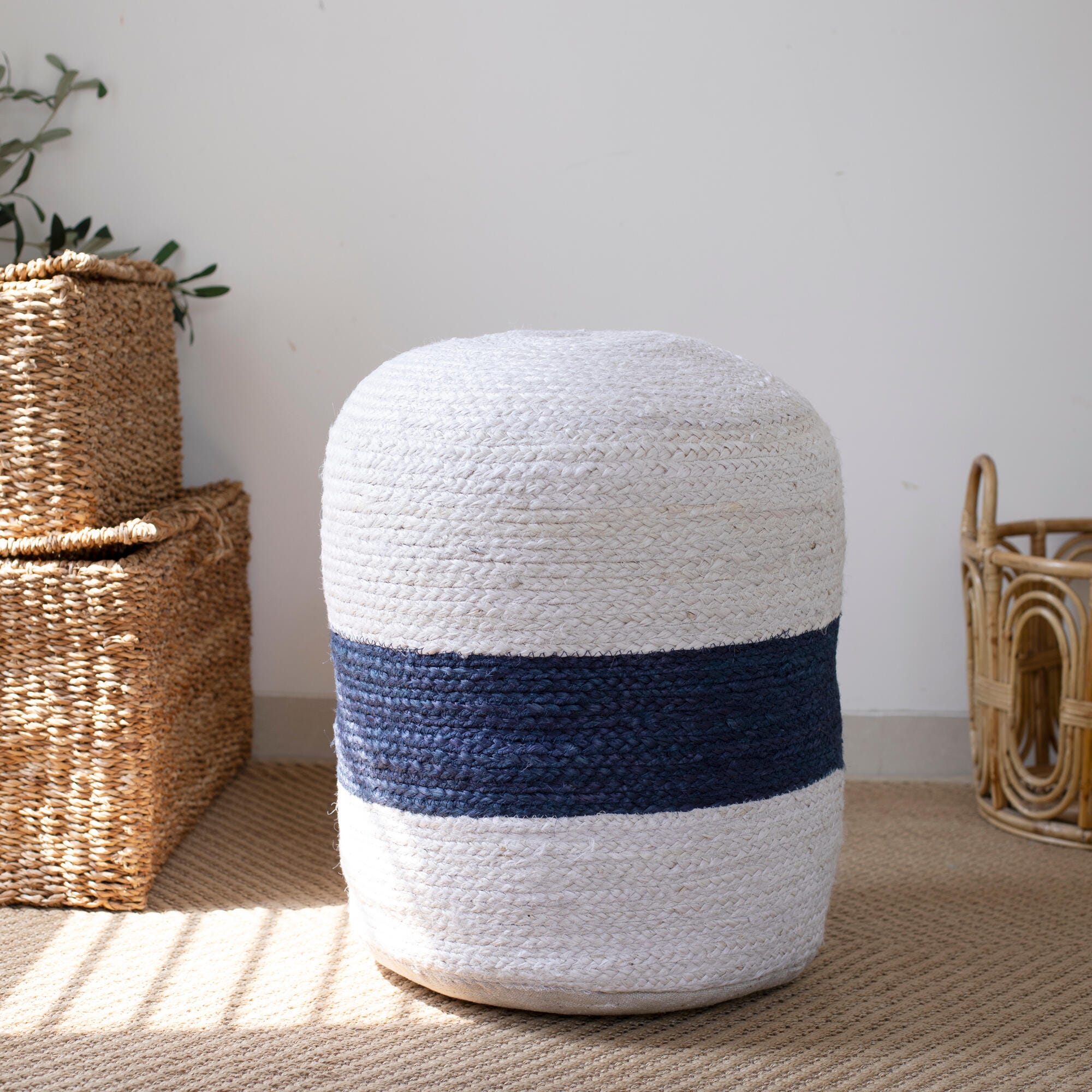 Suvii Home Lunaro Nautical Striped Pouf, , rollover