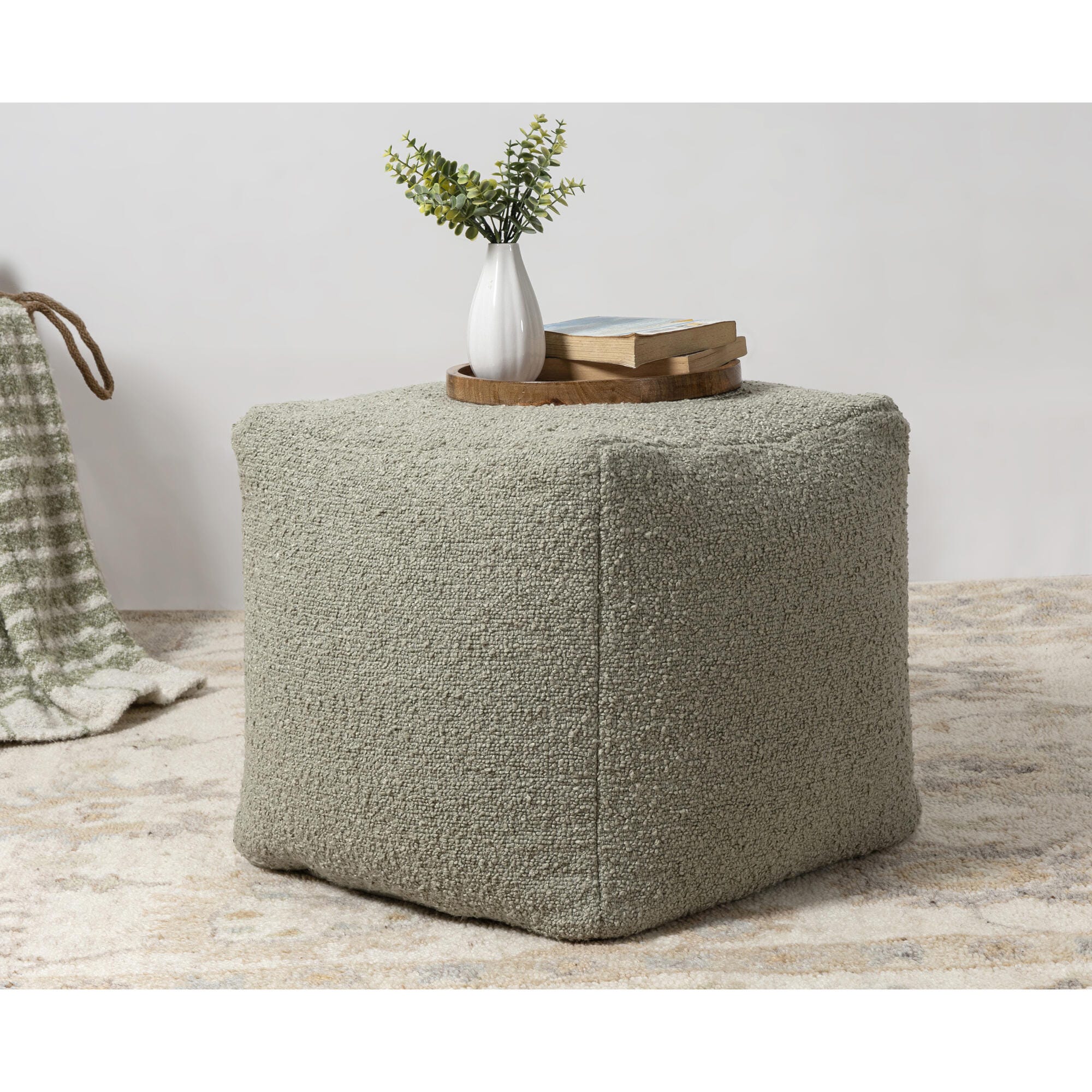 Suvii Home Lunaro Square Pouf, Green, rollover