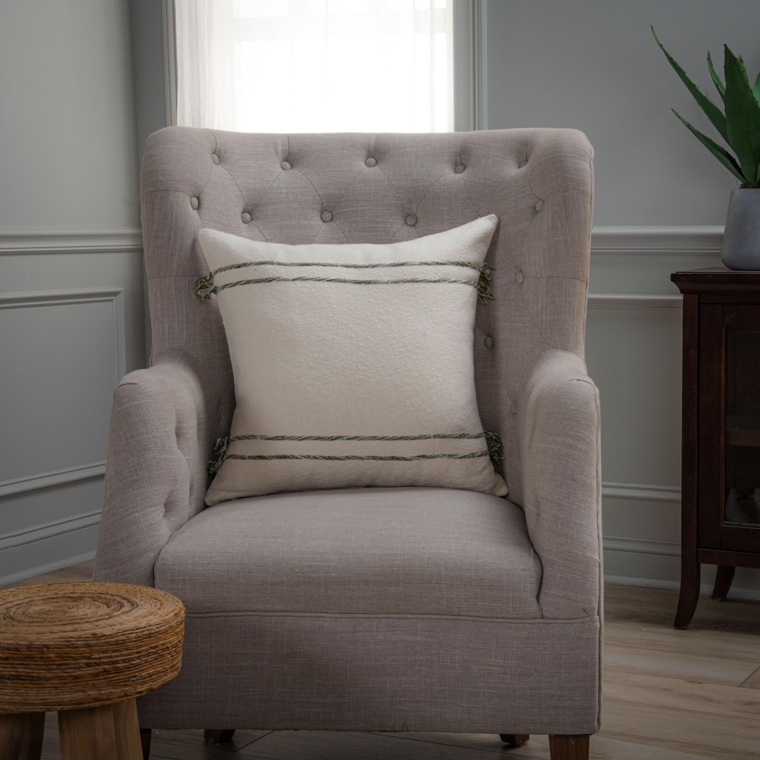 Rizzy Home Mason Decorative Throw Pillow, Ivory/Green, rollover