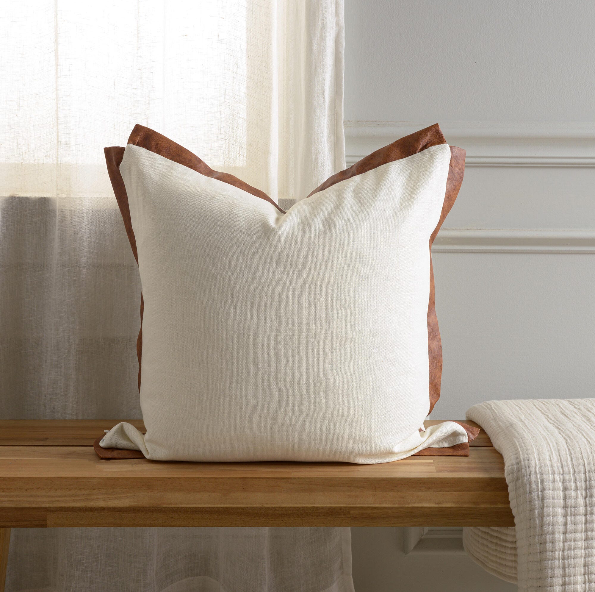 Rizzy Home Flanged Decorative Throw Pillow, Ivory/Saddle, rollover