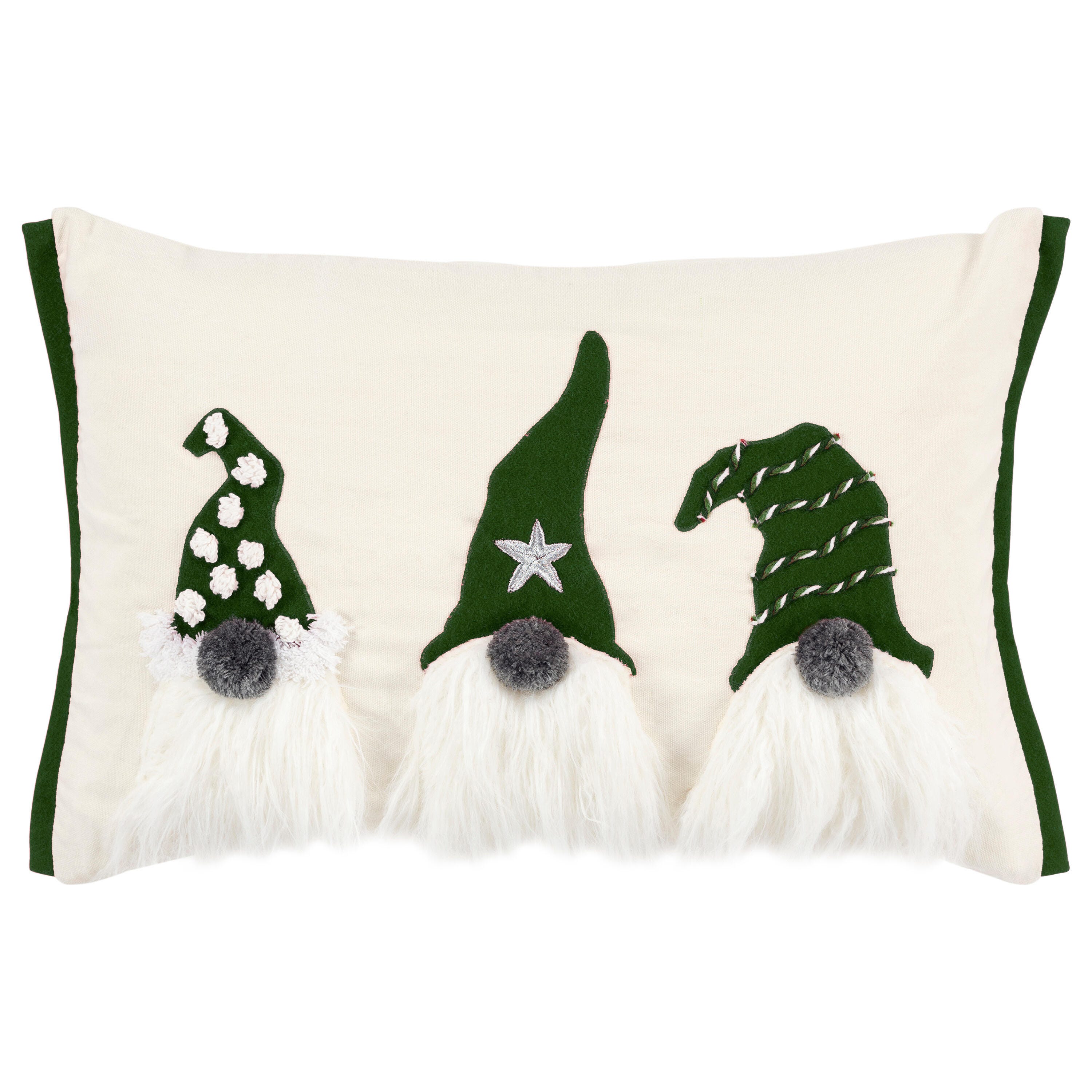 Rizzy Home Gnomes Decorative Throw Pillow, Cream/Green, large