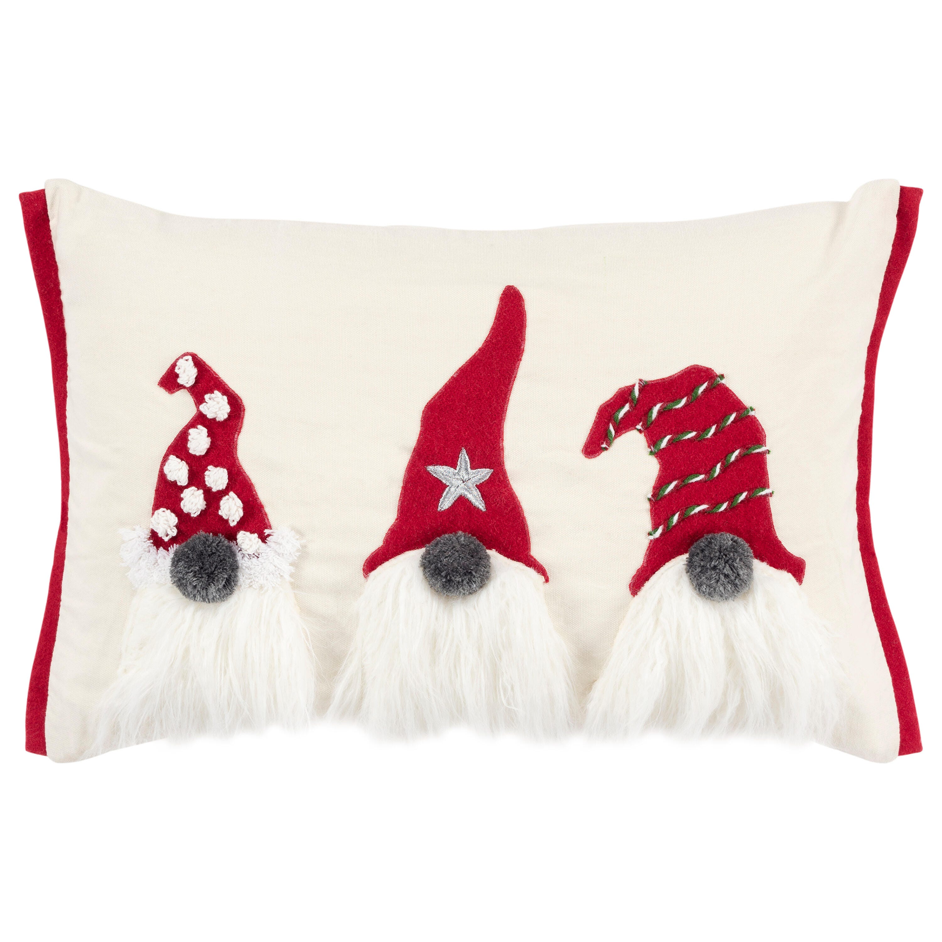 Rizzy Home Gnomes Decorative Throw Pillow, Cream/Red, large