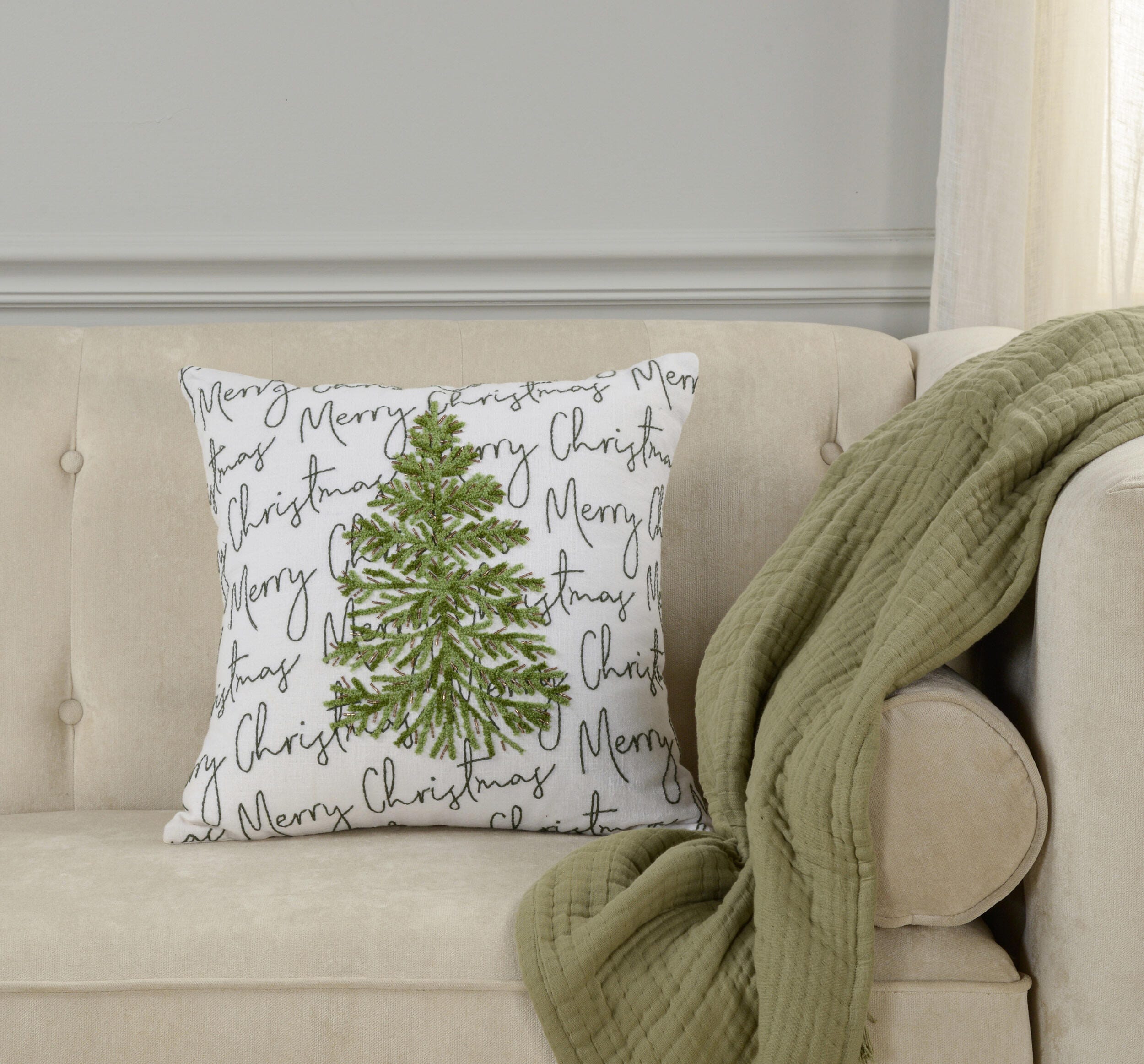 Rizzy Home Merry Script Decorative Throw Pillow, , rollover