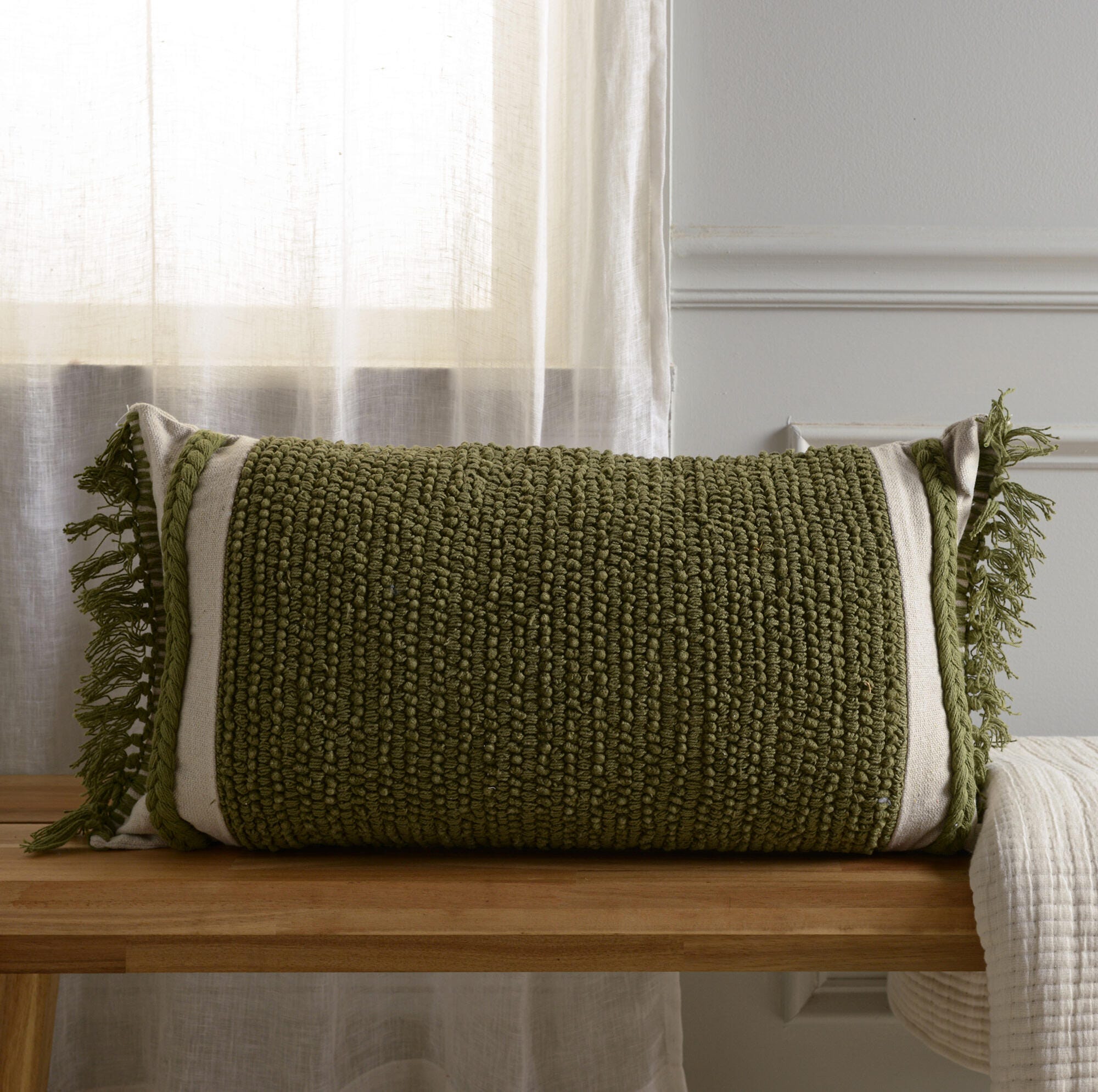 Rizzy Home Braided Fringe Decorative Throw Pillow, , rollover