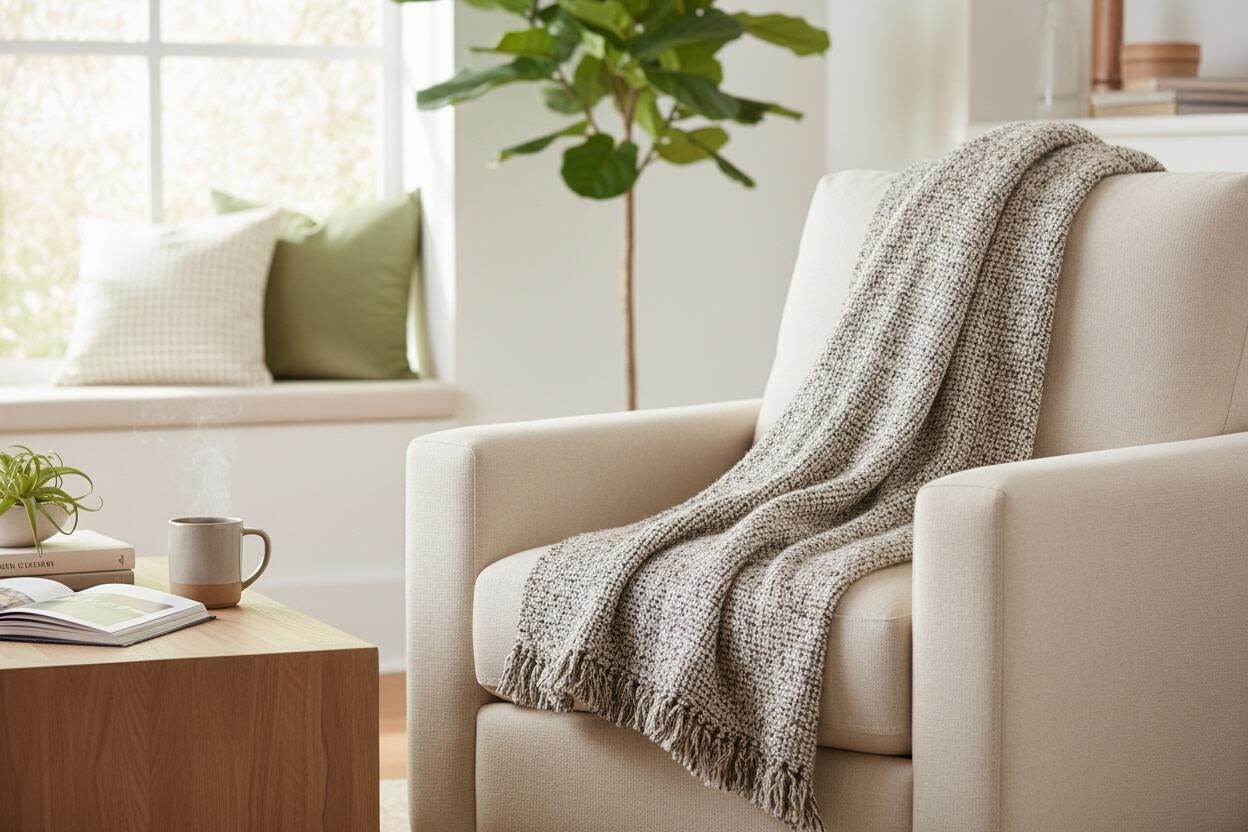 Rizzy Home Wrapped Throw, Ivory/Gray, rollover