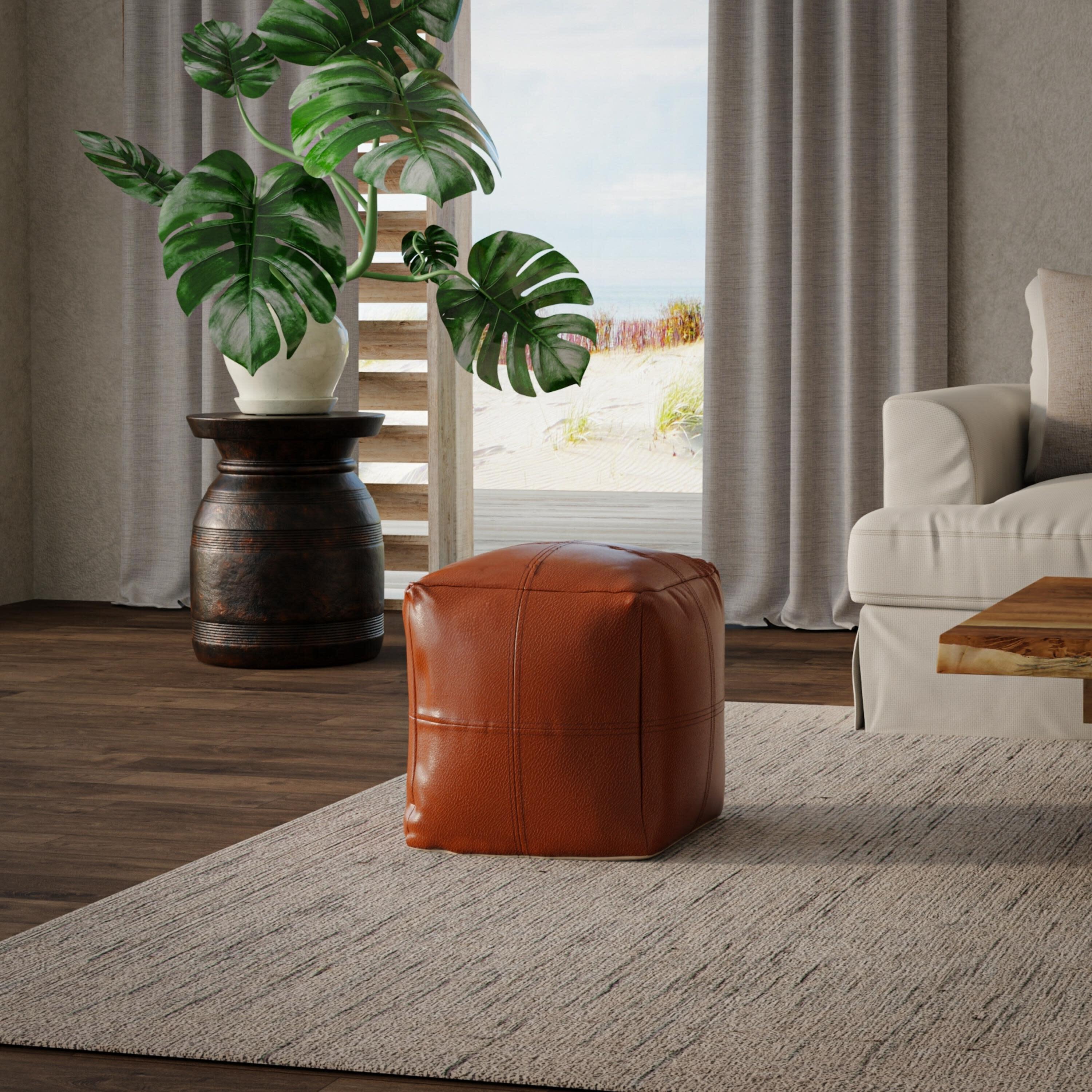 Rizzy Home Atelier Pouf, Saddle Brown, rollover