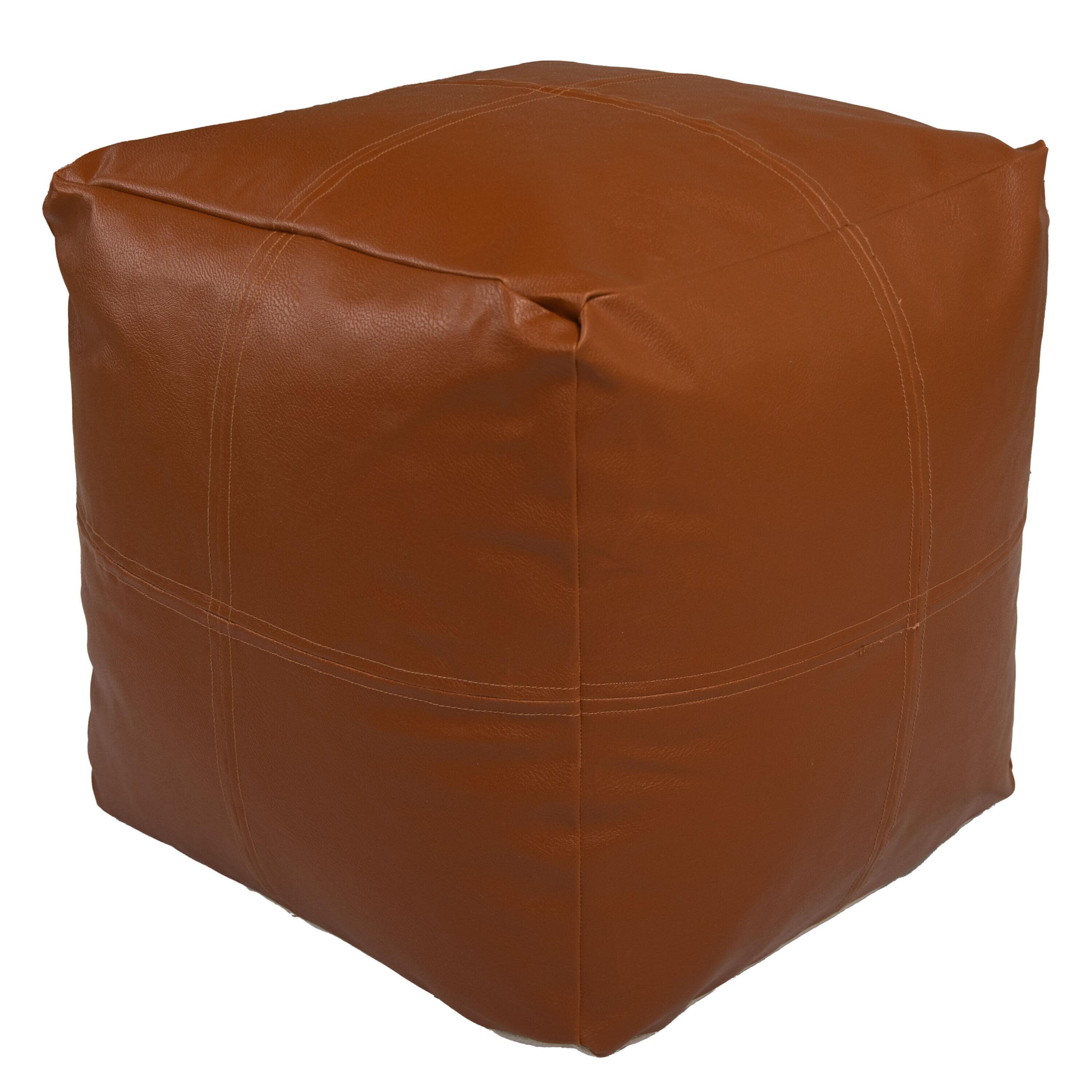 Rizzy Home Atelier Pouf, Saddle Brown, large