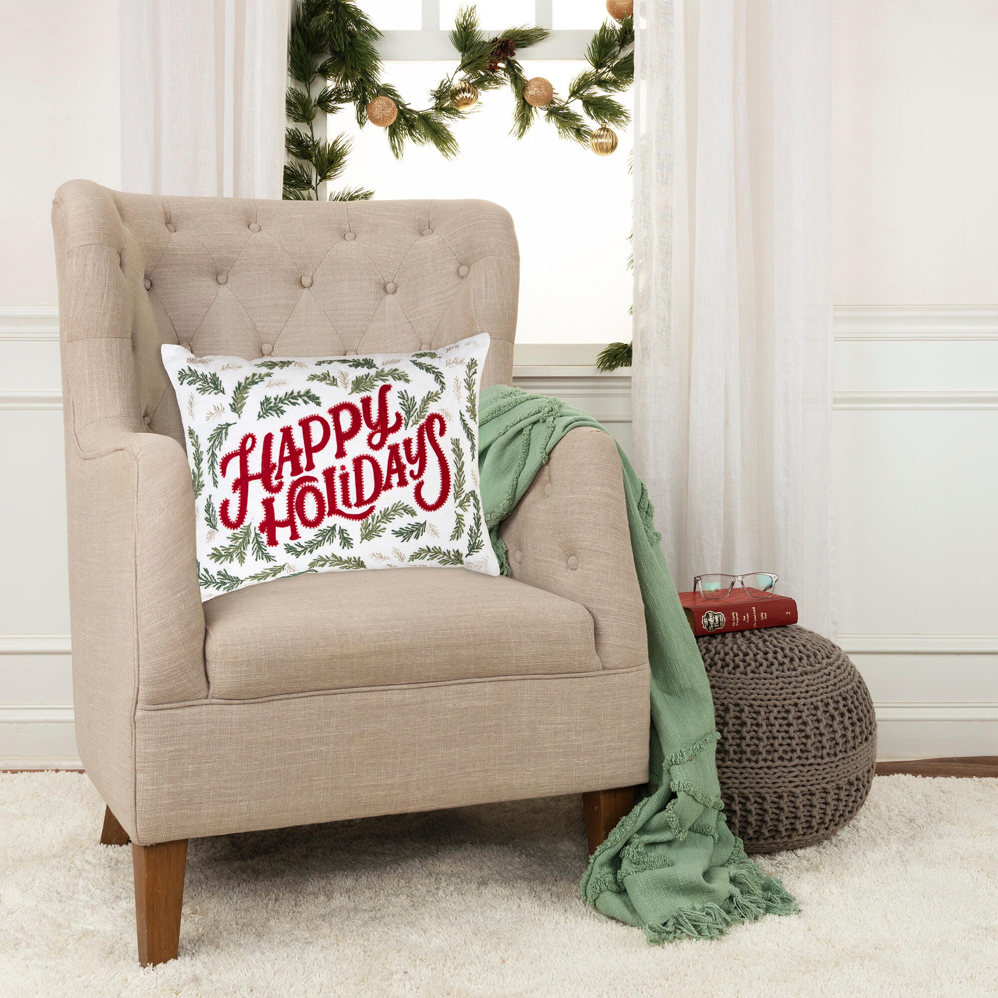 Rizzy Home Holiday Wishes Decorative Throw Pillow, , rollover