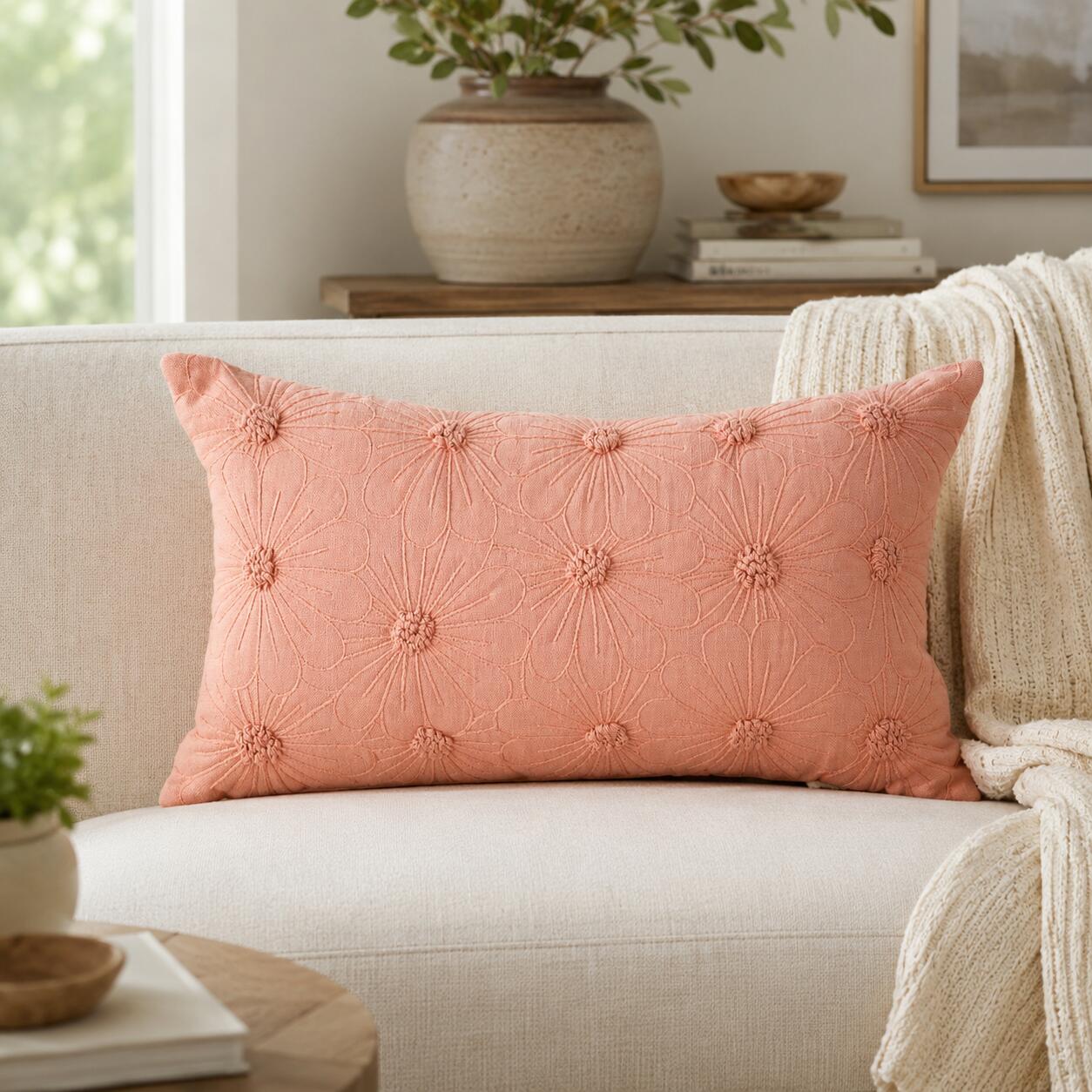 Rizzy Home Tonal Bloom Decorative Throw Pillow, , rollover