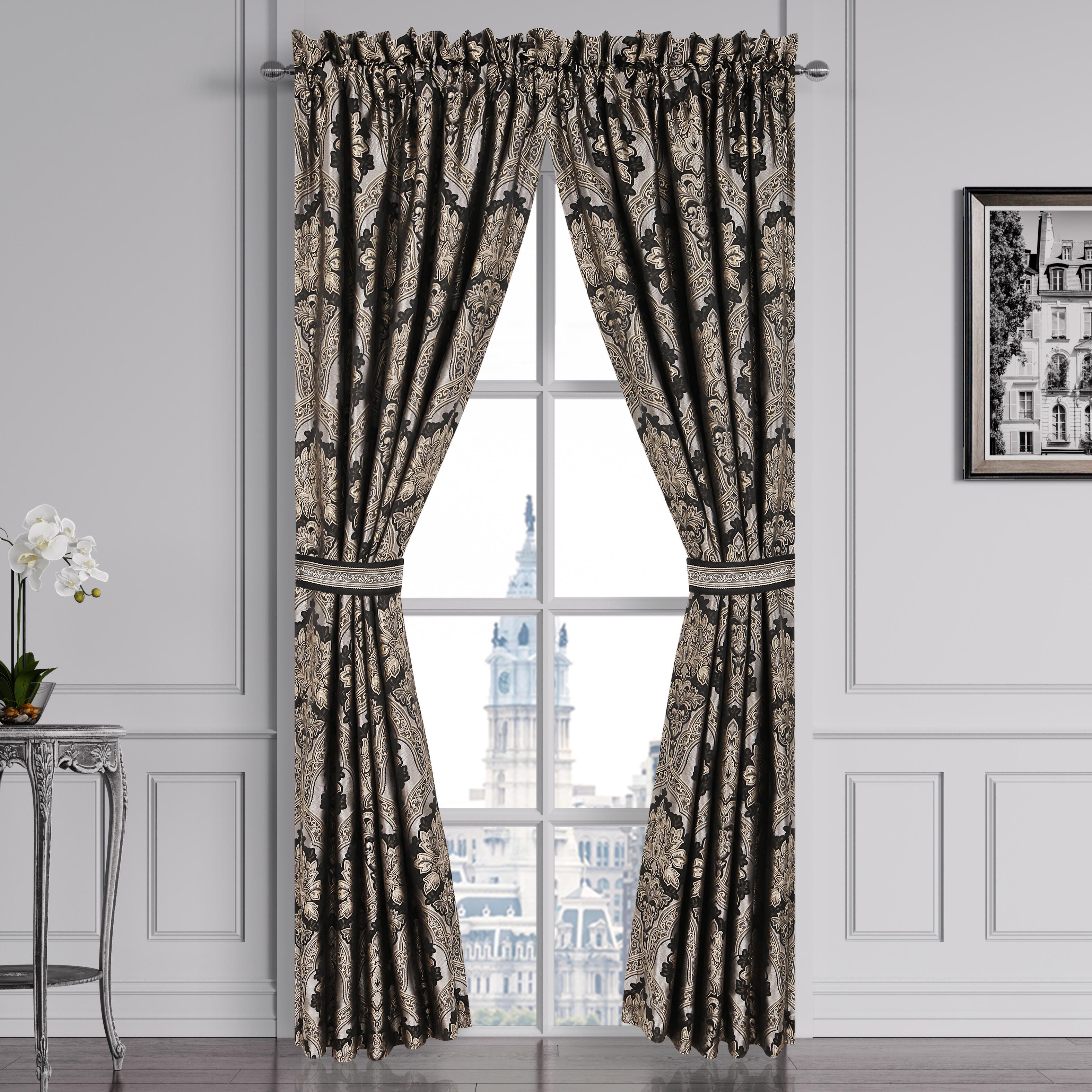 Five Queens Court Harriman 84" Curtain (Set of 2), Black, rollover