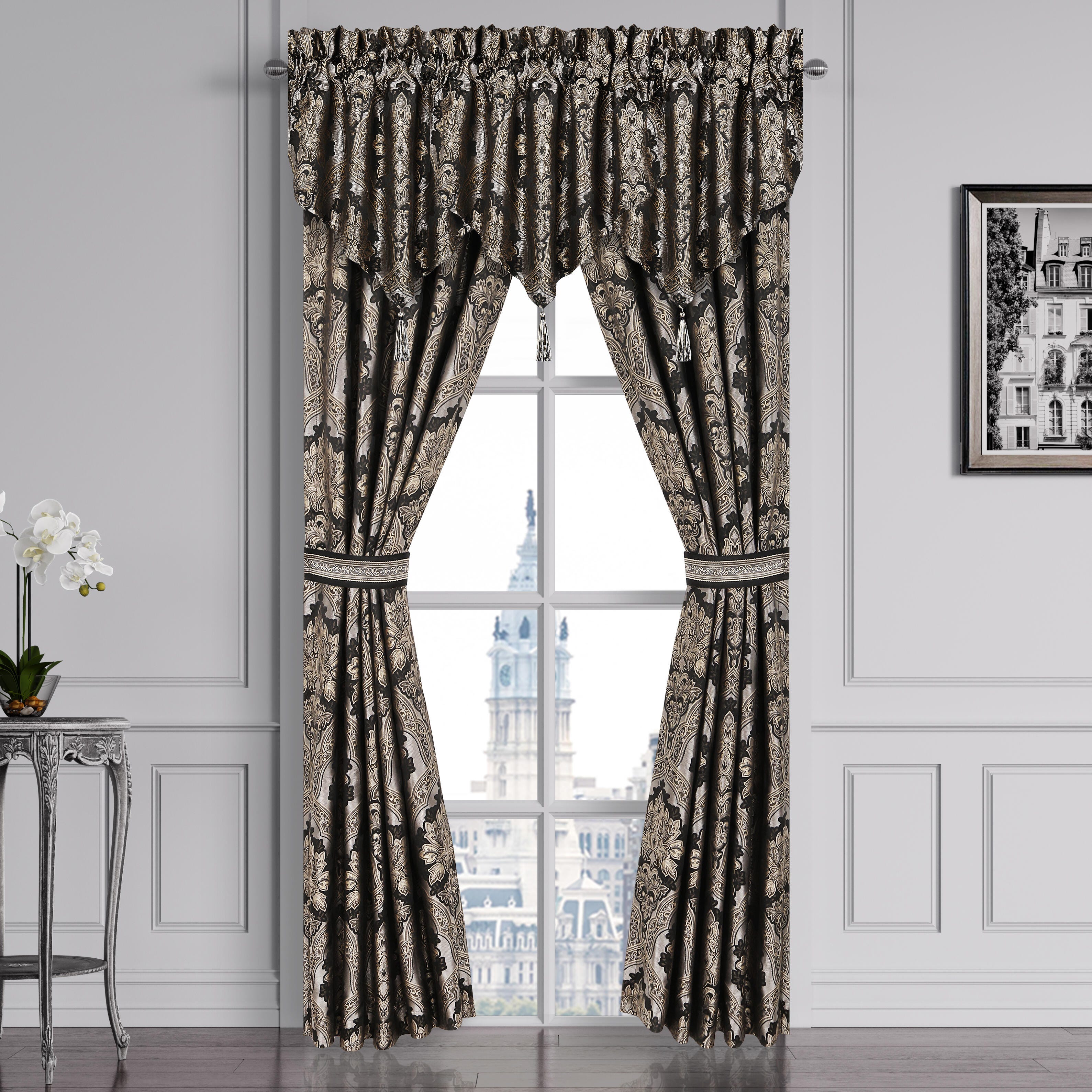 Five Queens Court Harriman 84" Curtain (Set of 2), Black, large