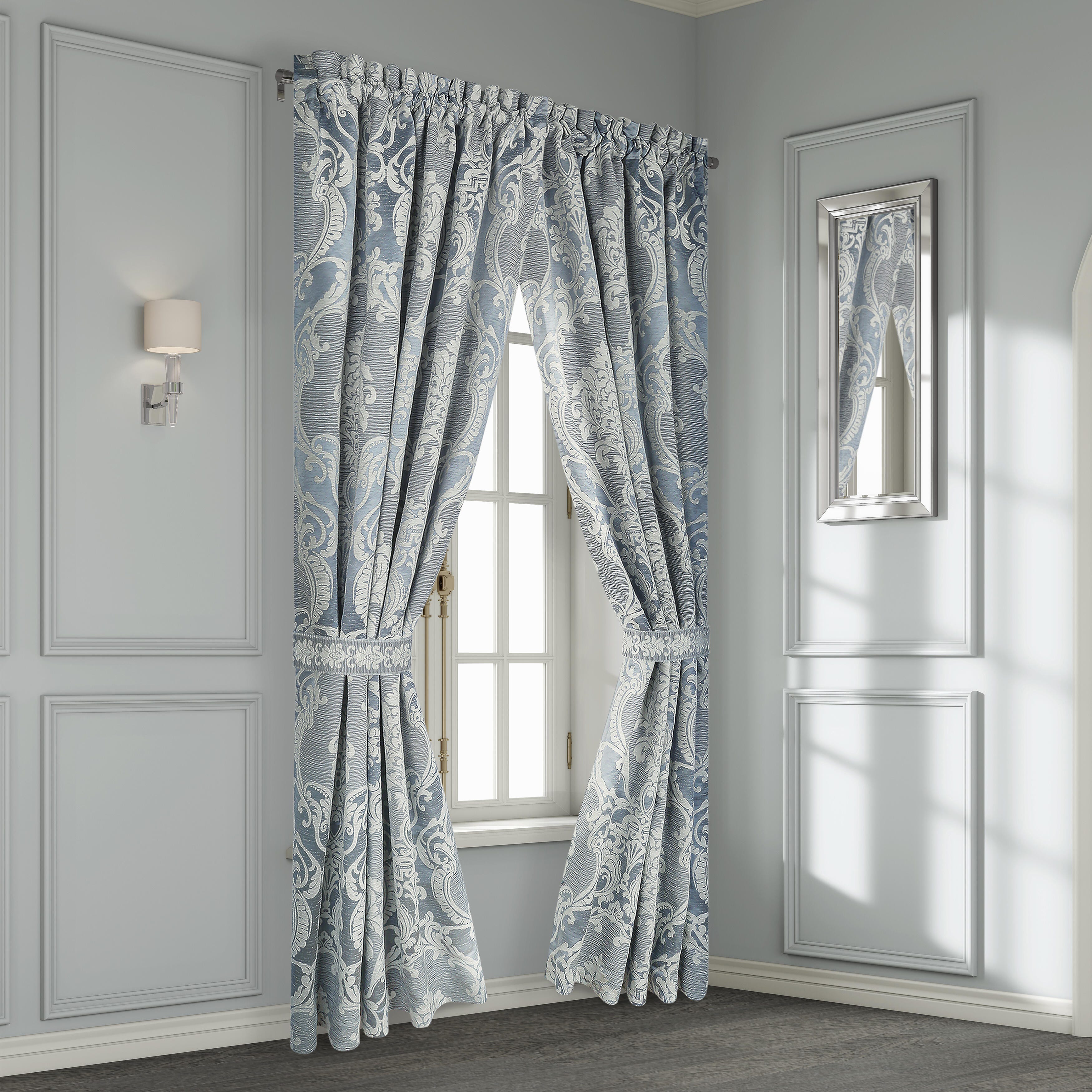 J. Queen New York Queensbury 84" Curtain (Set of 2), Steel Blue, large