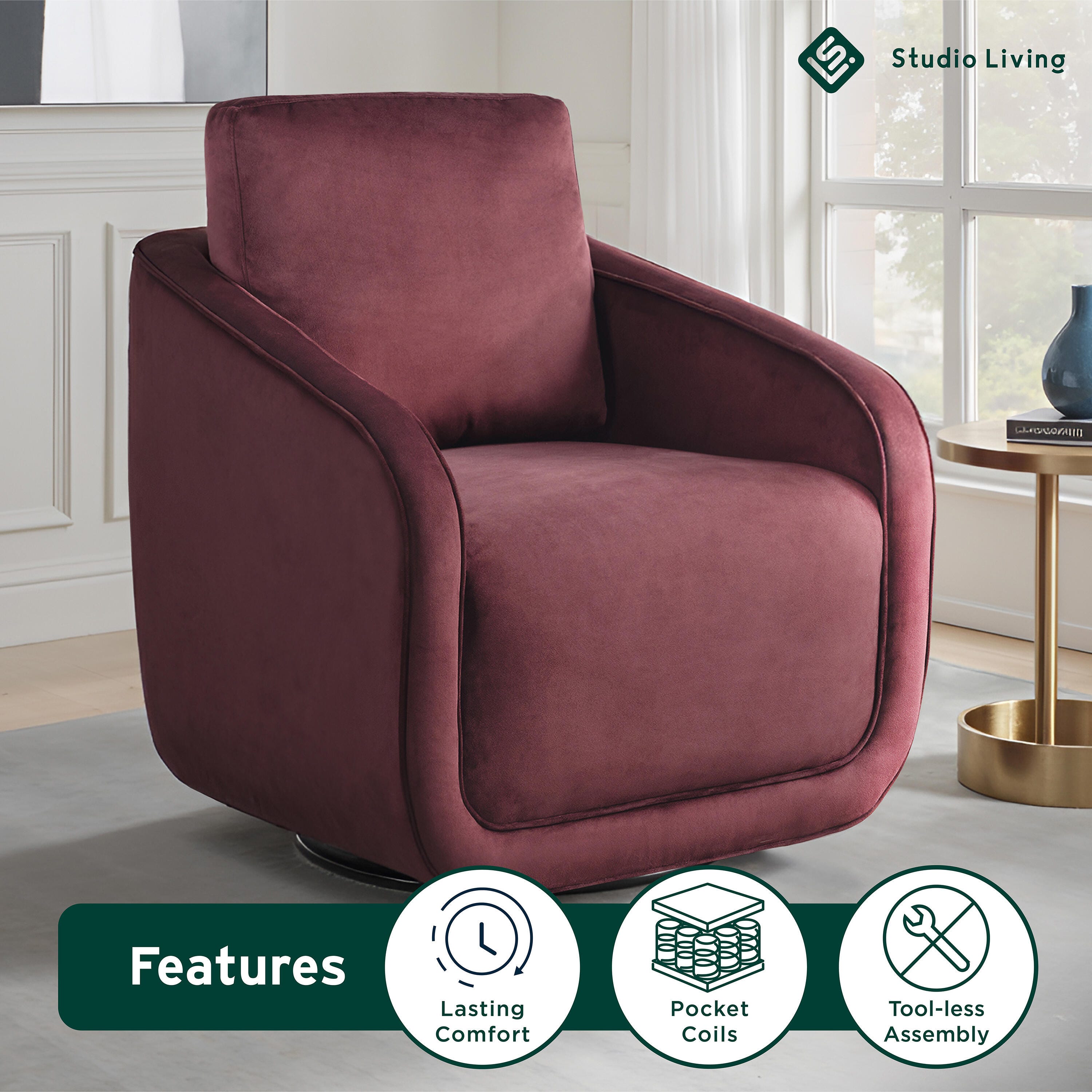 Studio Living Lydia Accent Chair, Plum, large