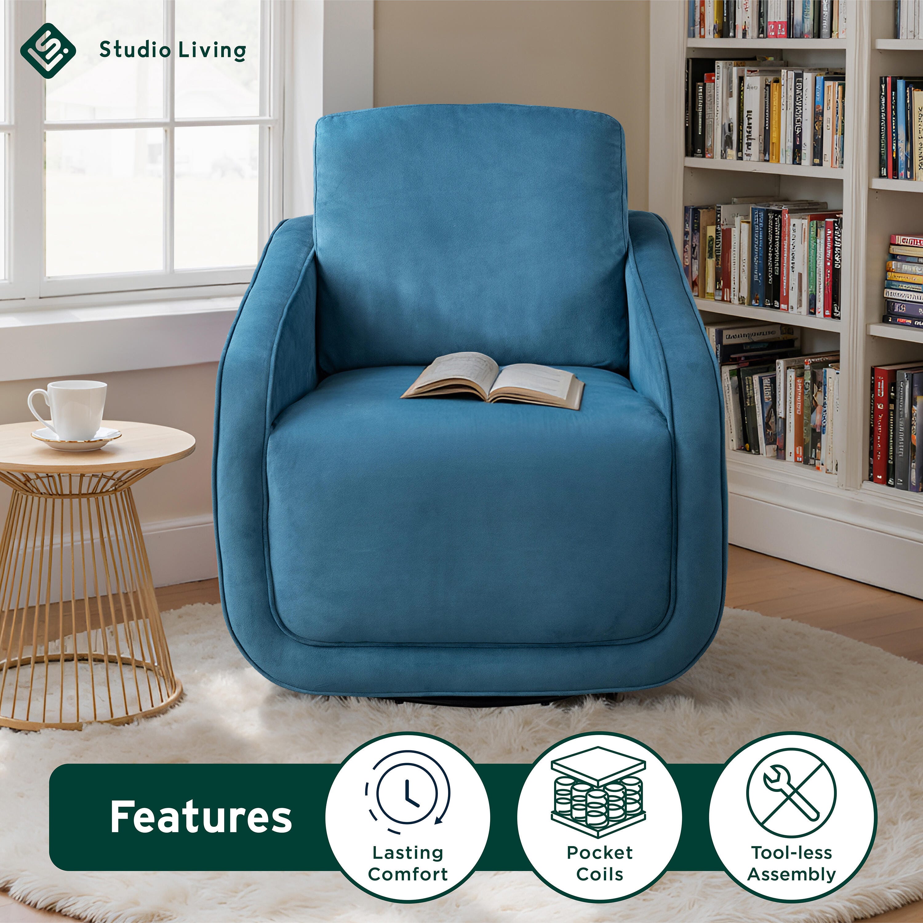 Studio Living Lydia Accent Chair, Blue, large