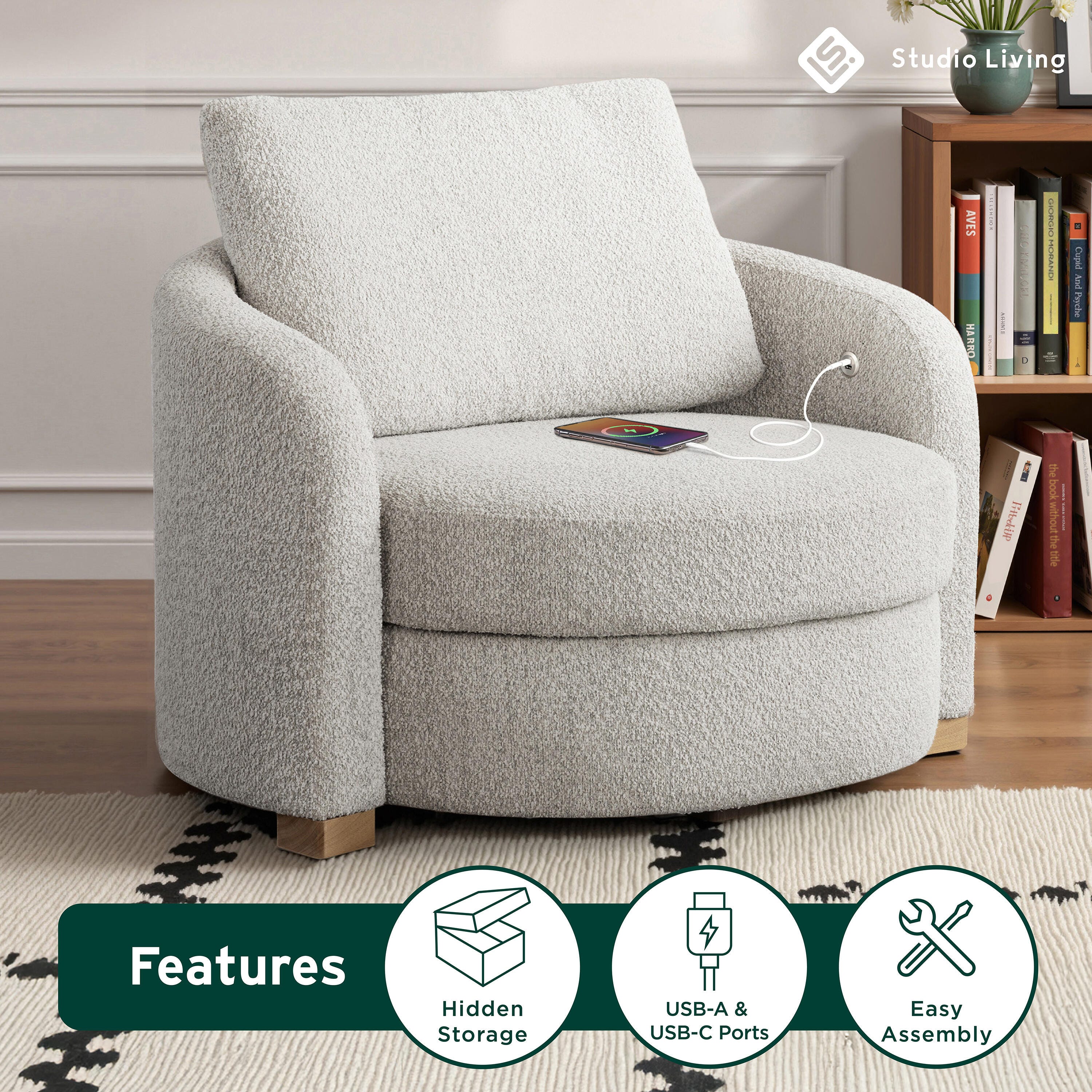 Studio Living Manchester Accent Chair, Ivory, large