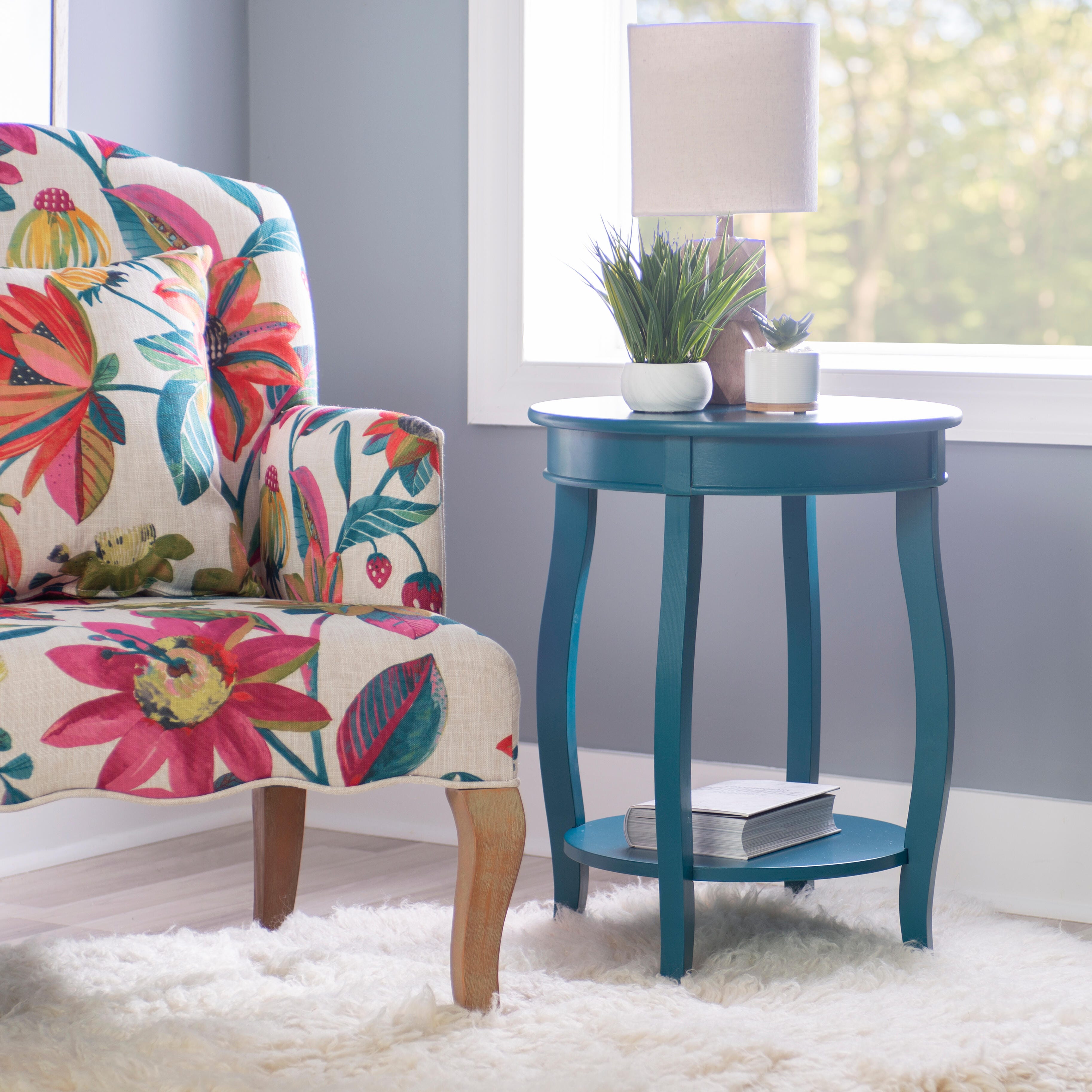 Linon Miller Accent Table, Teal, rollover