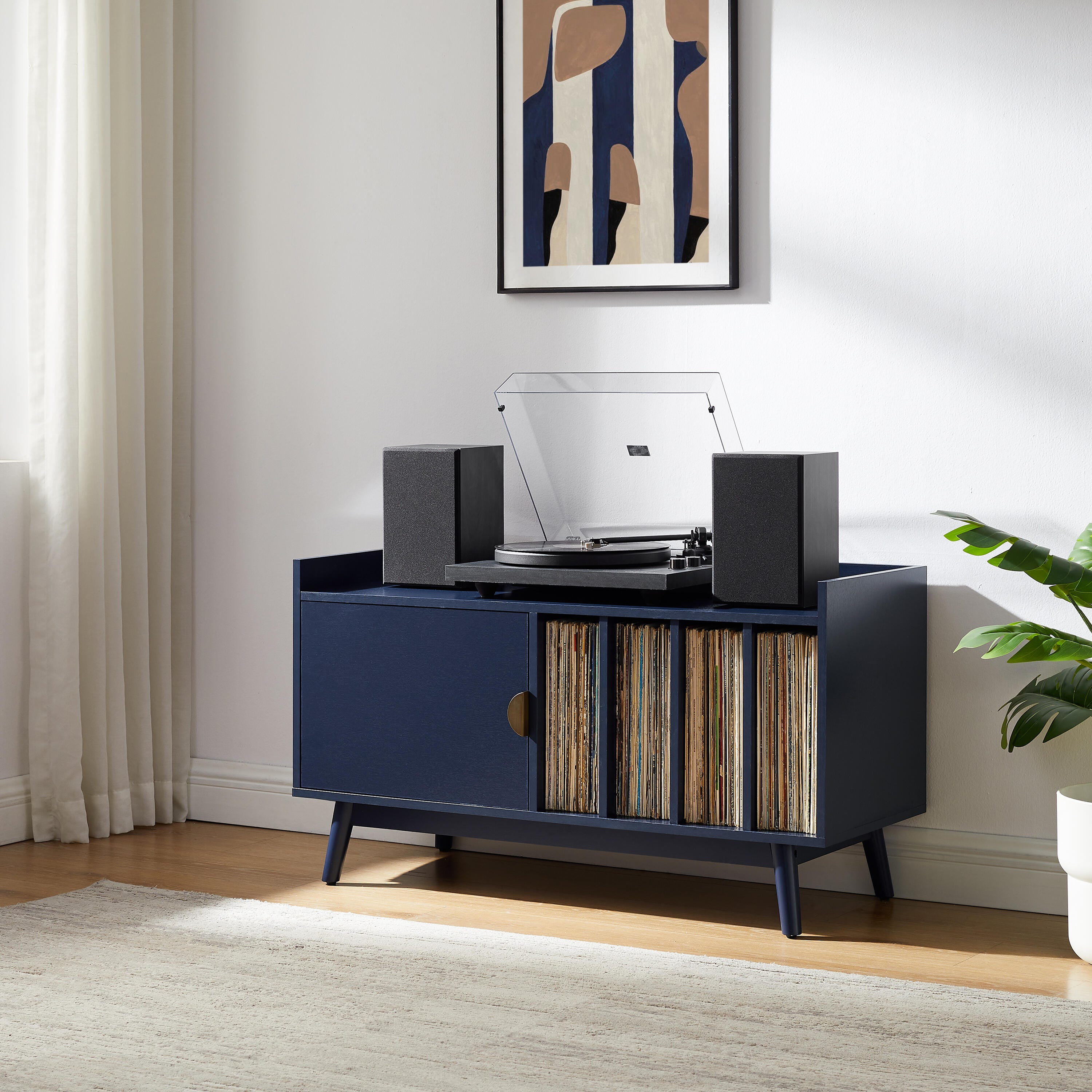 CrosleyFurniture Skylar 40" Record Player Cabinet, Navy, rollover