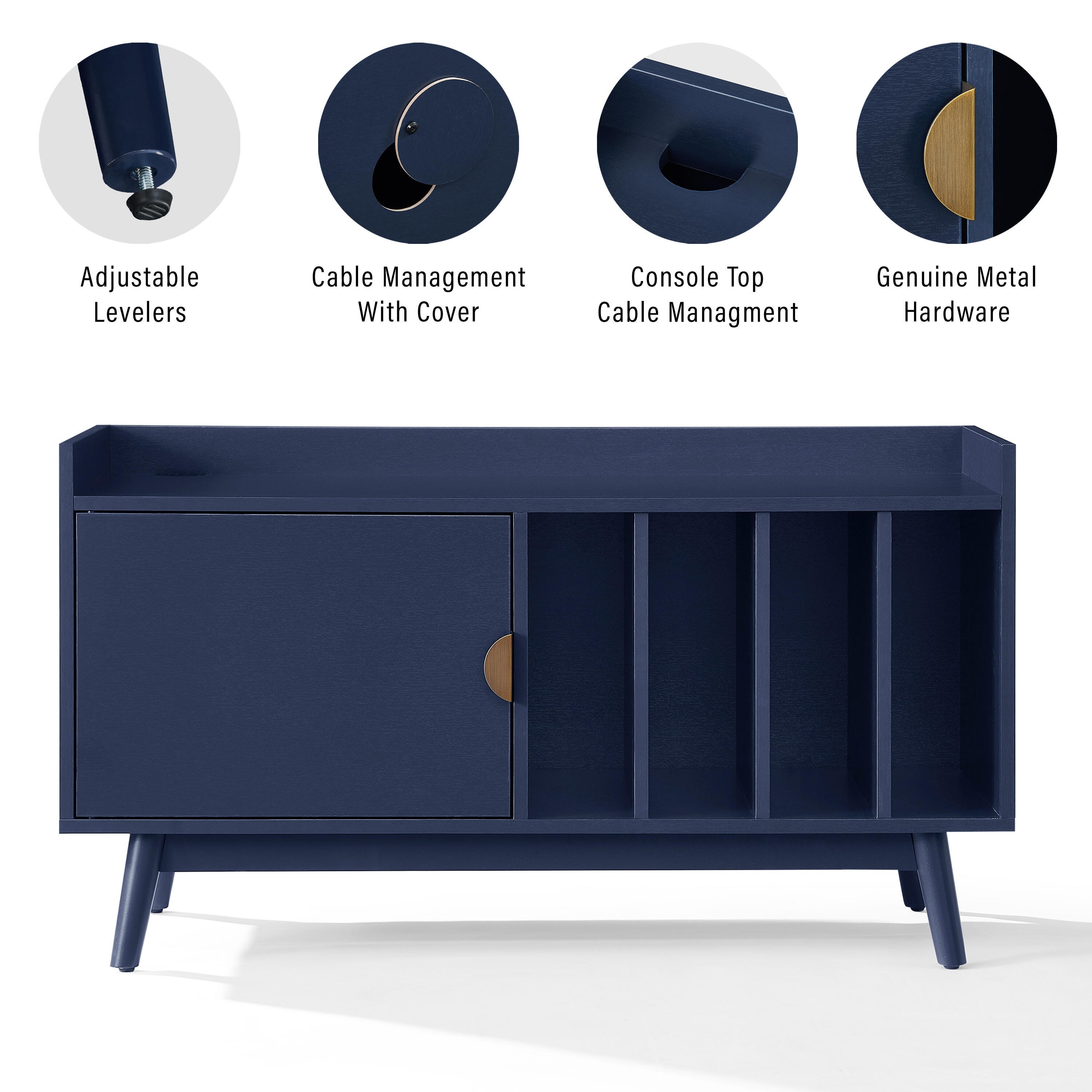 CrosleyFurniture Skylar 40" Record Player Cabinet, Navy, large