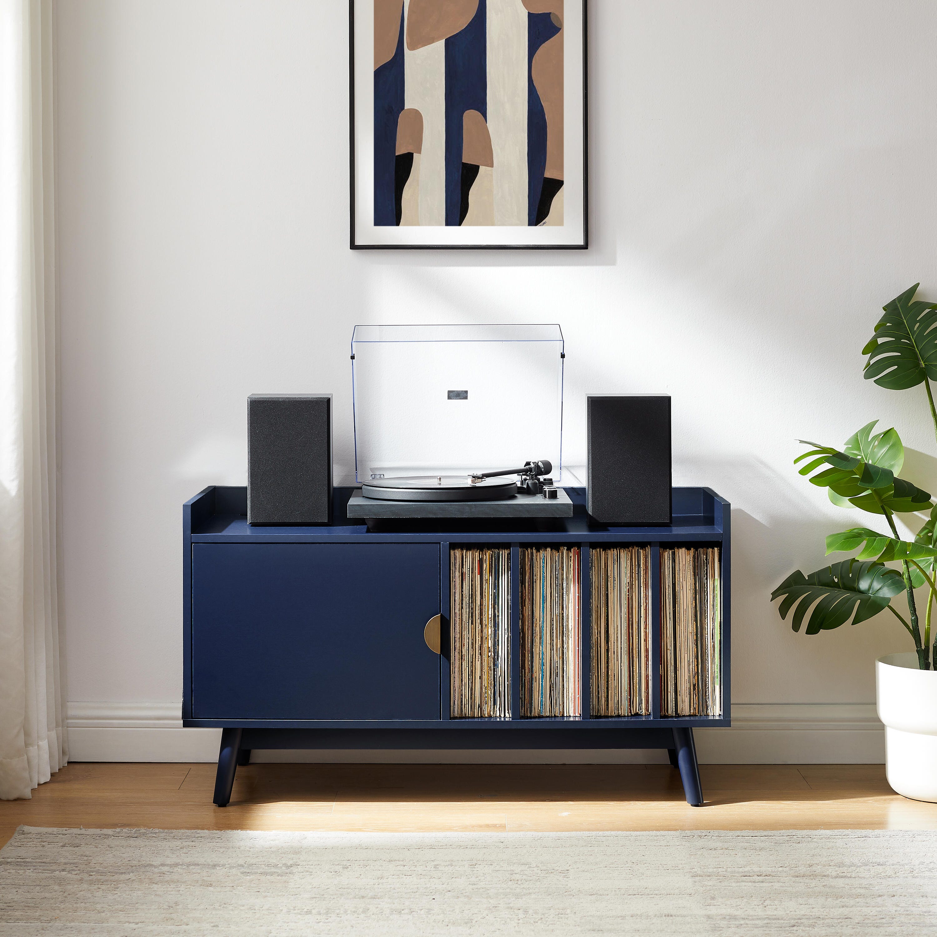 CrosleyFurniture Skylar 40" Record Player Cabinet, Navy, large
