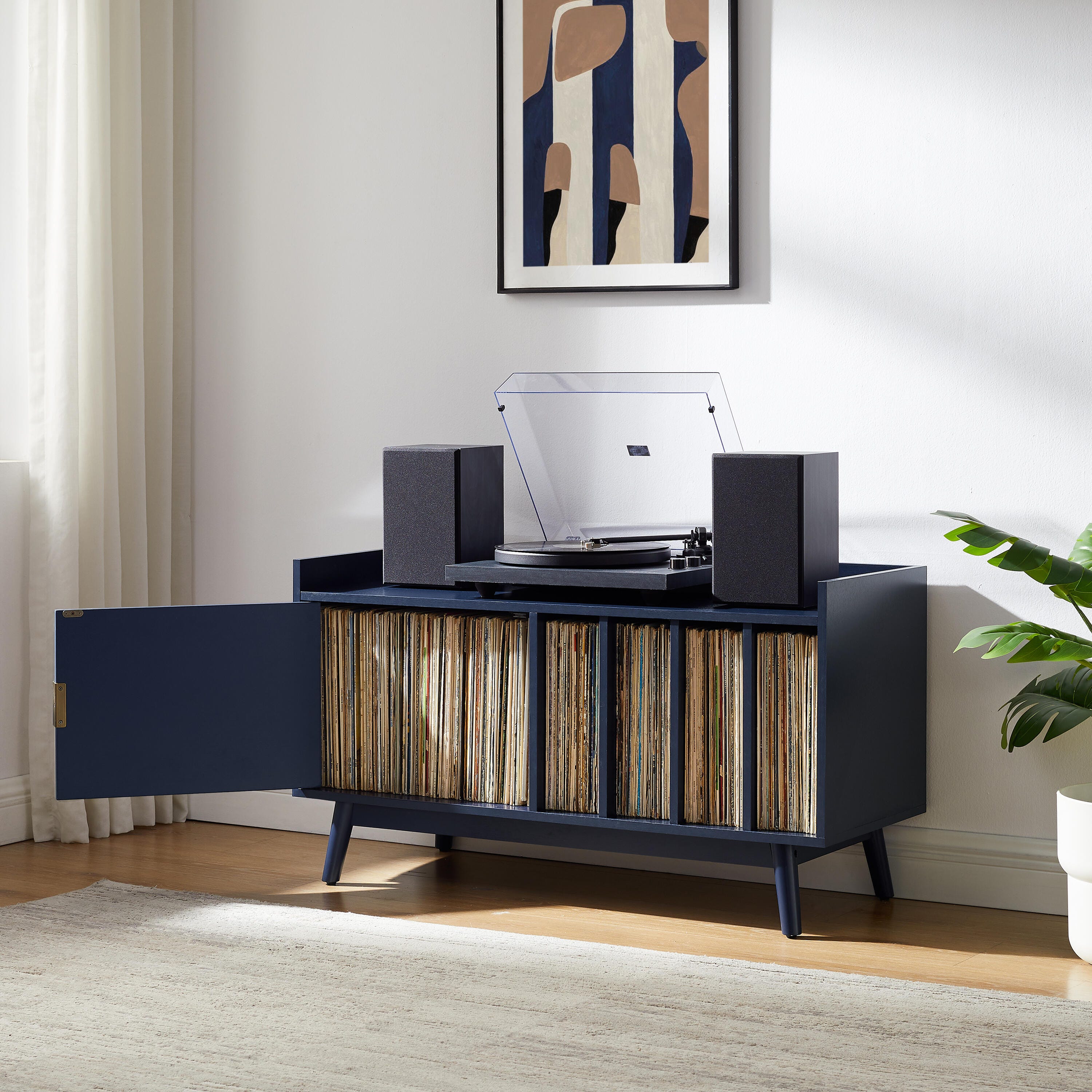 CrosleyFurniture Skylar 40" Record Player Cabinet, Navy, large